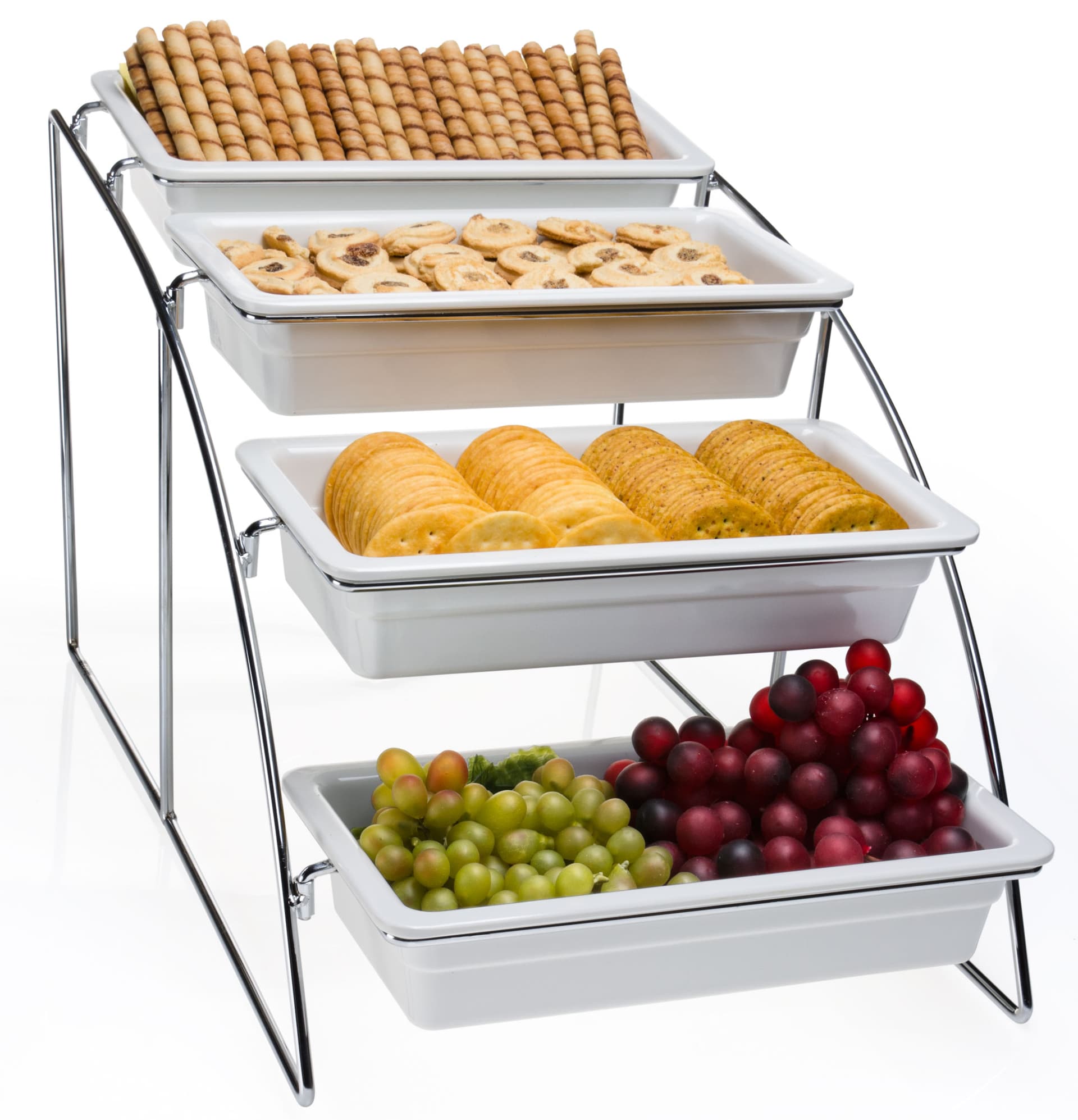 Buffet Display Stands - (4) Melamine Dishes & Chrome Wire Stand ...