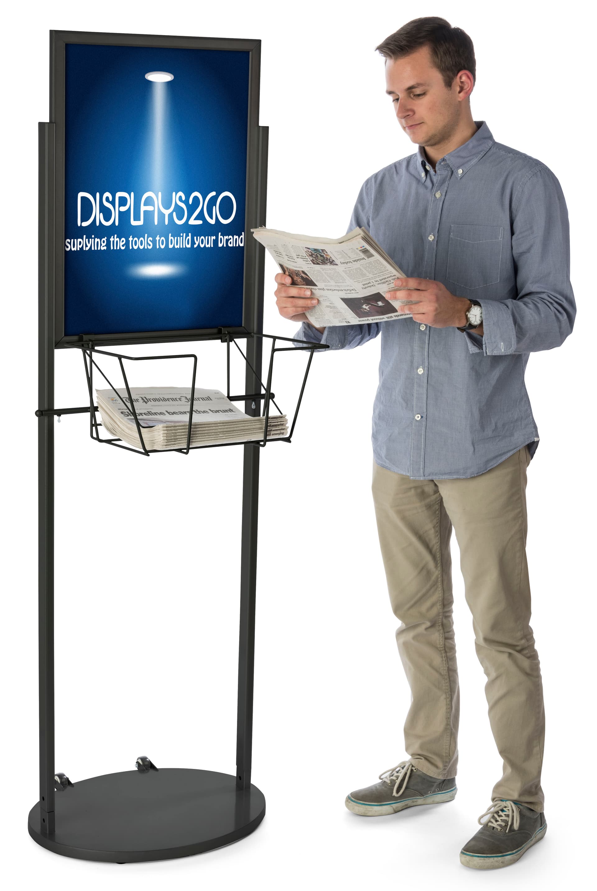 Black 18 x 24 Mobile Poster & Literature Stand, Floorstanding
