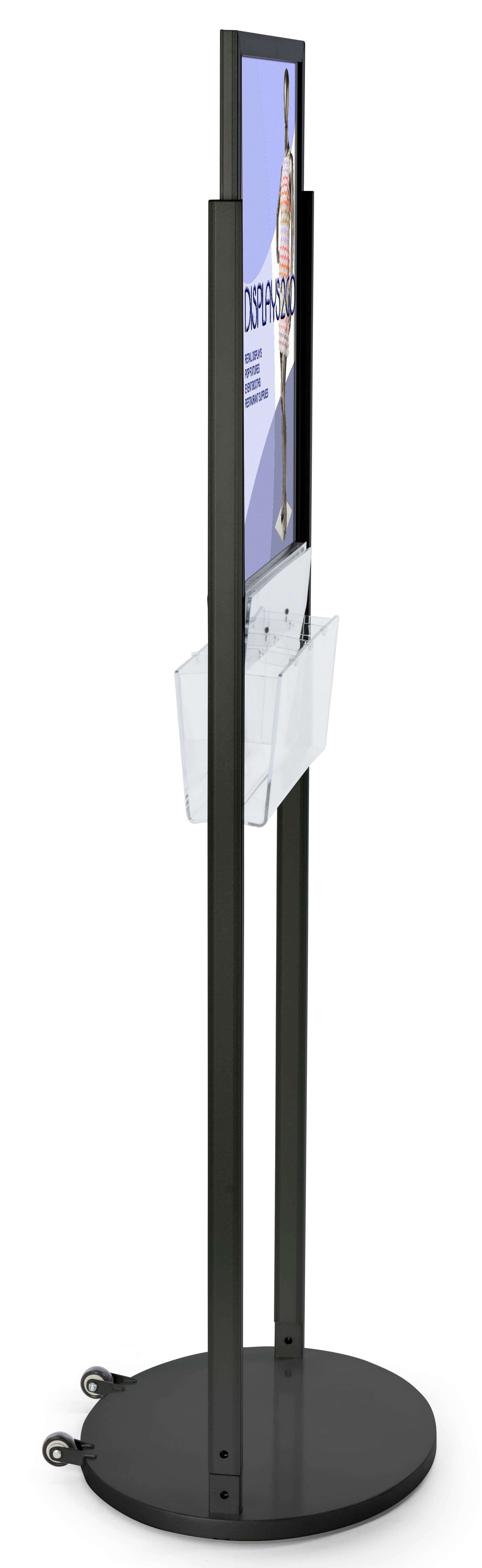Black 18 x 24 Wheeled Poster Display with 8 Pamphlet Pockets, Double Sided 