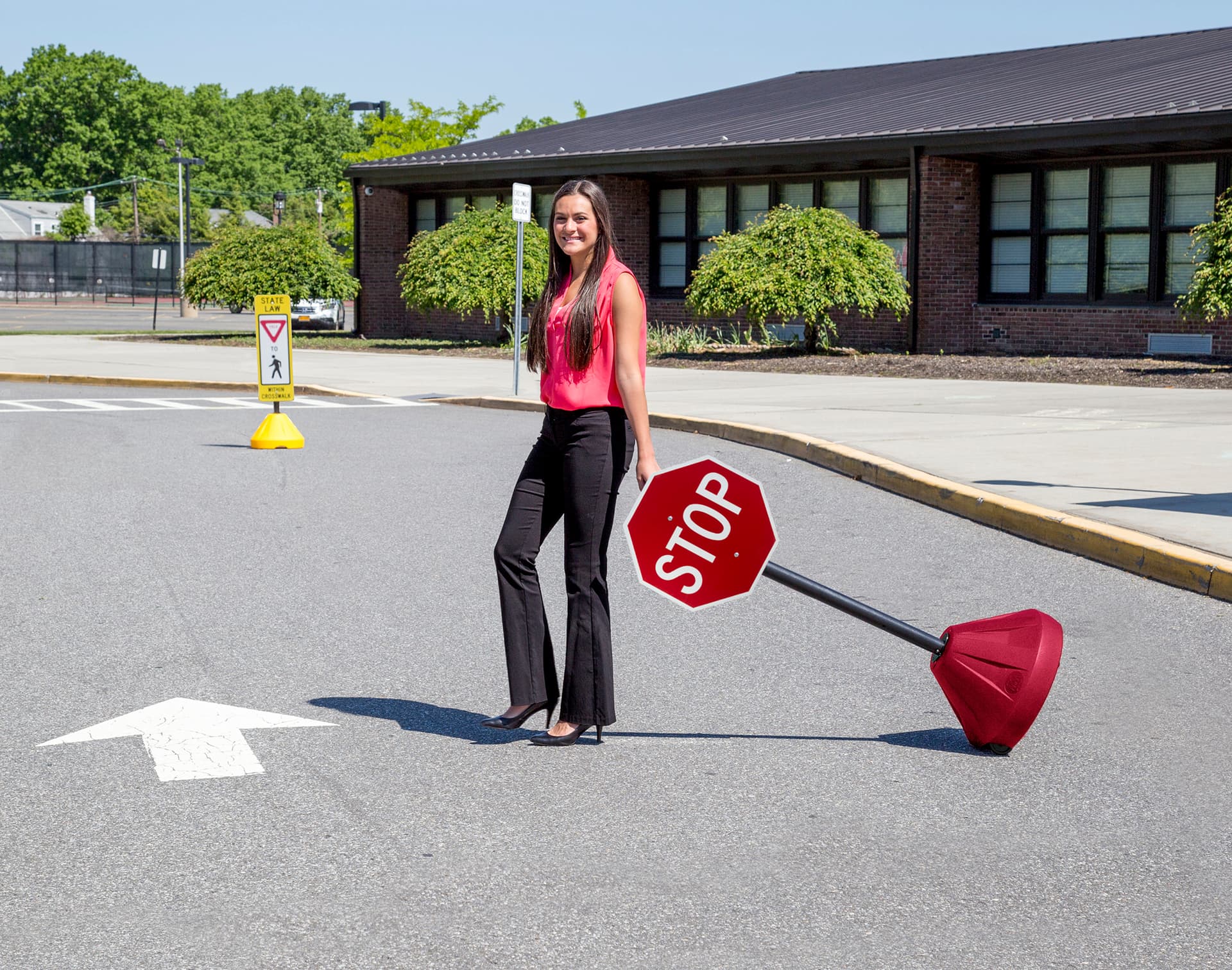 Rolling Stop Sign | Red Base with Recessed Wheels | Displays2Go
