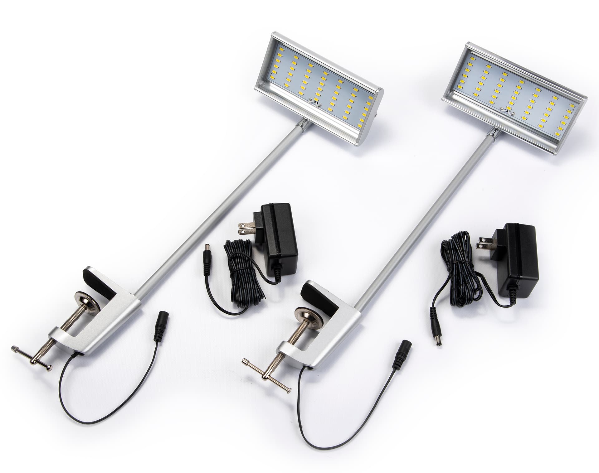 Set of 2 silver LED display arm lights