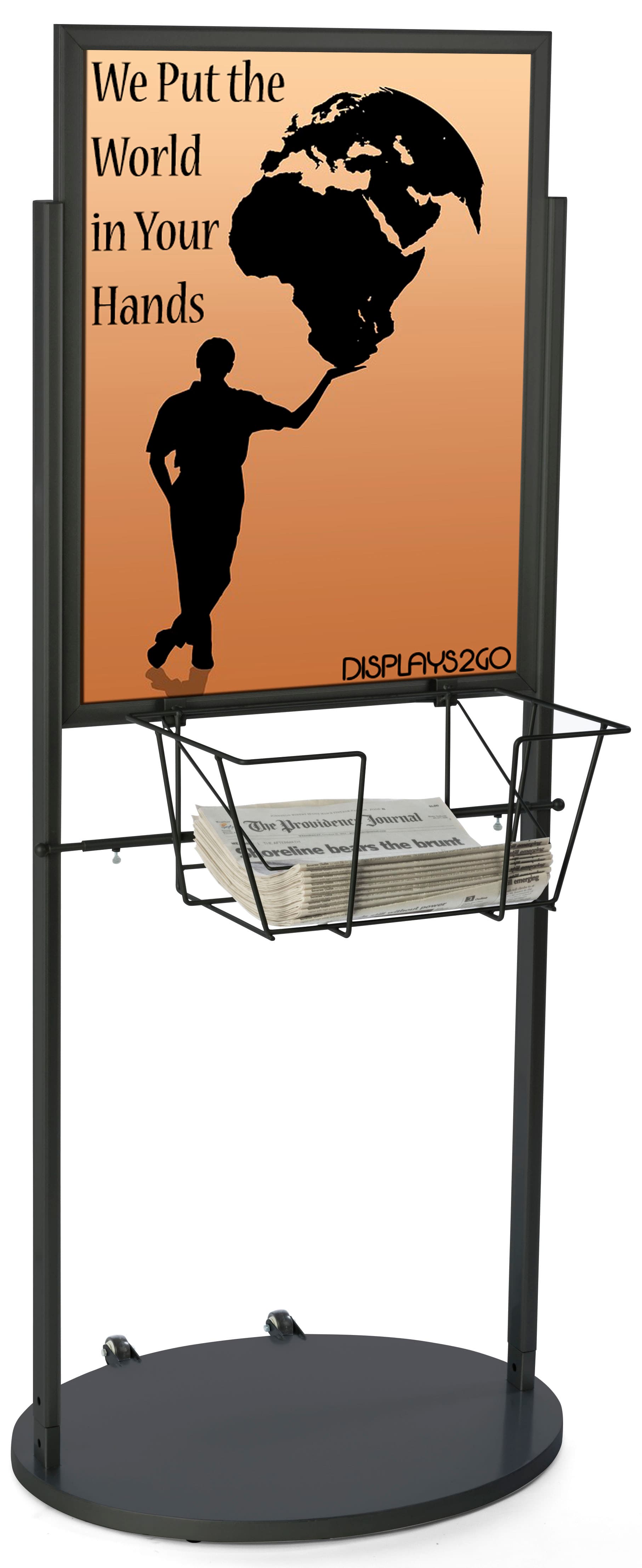 Black Wheeled 22 x 28 Poster & Literature Stand with Top Insert