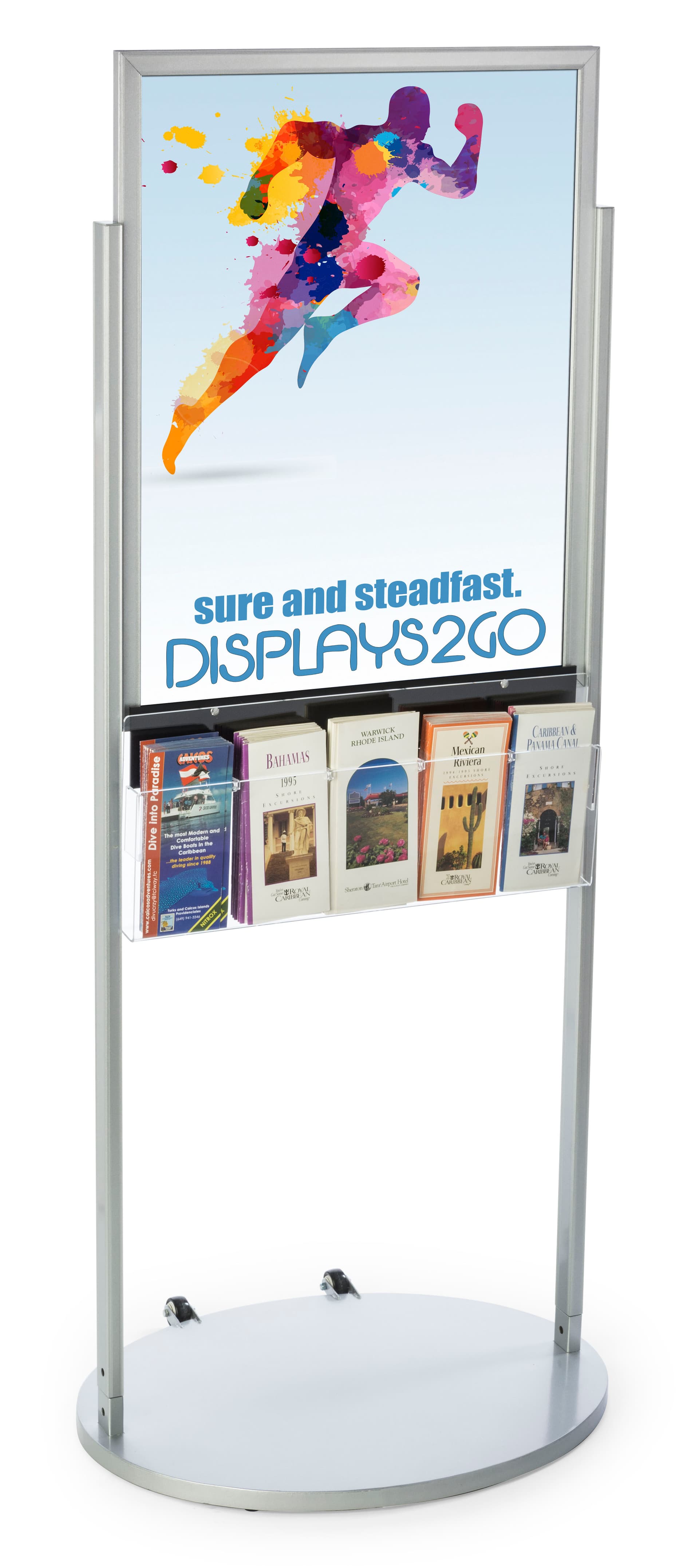 Freestanding Silver 22 x 28 Mobile Poster Display with 10 Information Pockets
