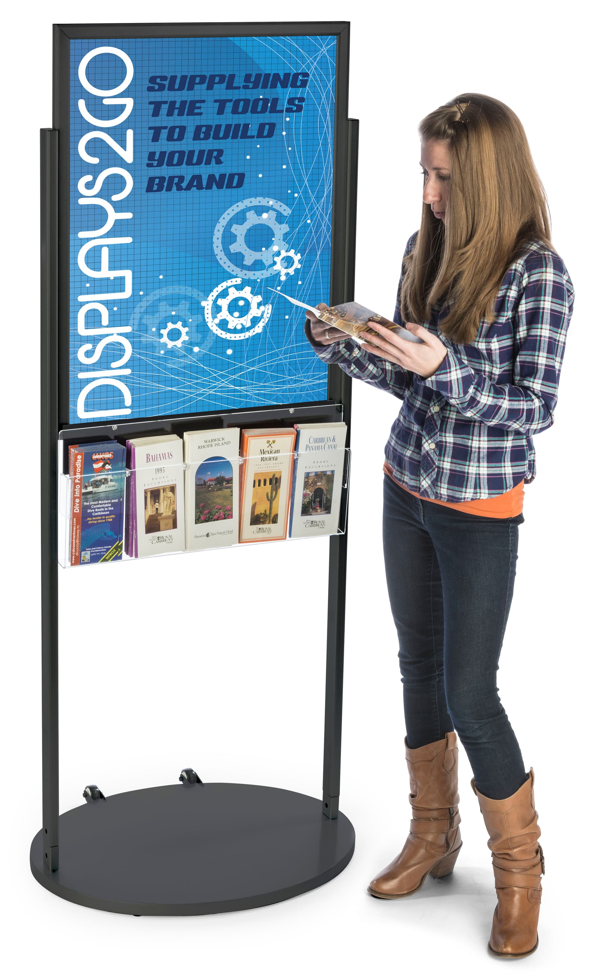 Black 22 x 28 Movable Poster Stand with 5 Literature Slots for Visuals
