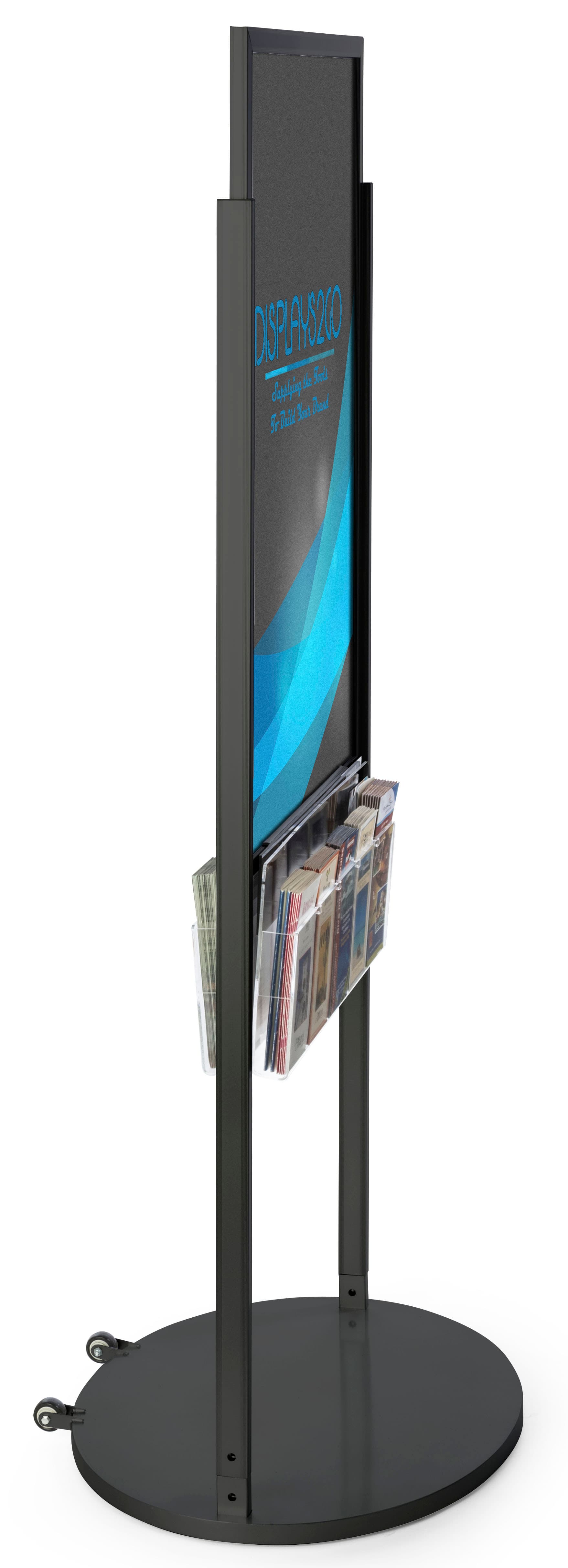 Black 24 x 36 Mobile Poster Display with 10 Literature Slots with PVC Inserts