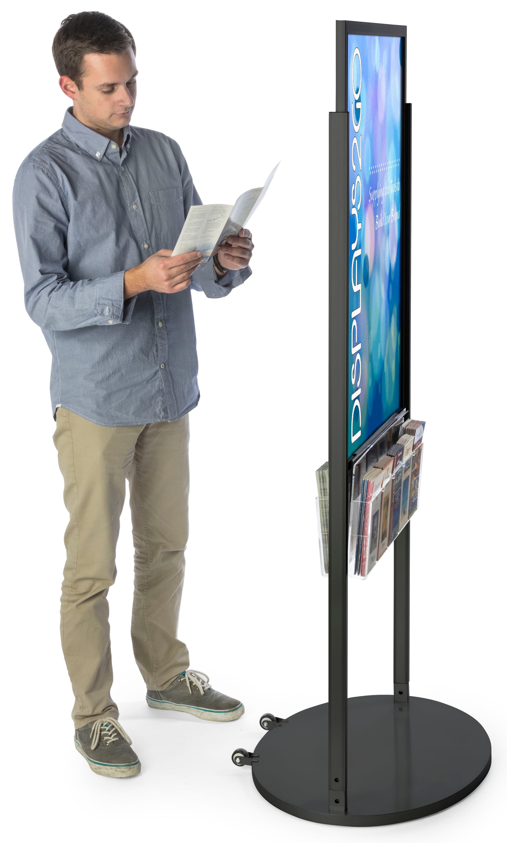 Black 24 x 36 Mobile Poster Display with 10 Literature Slots, Acrylic Holster