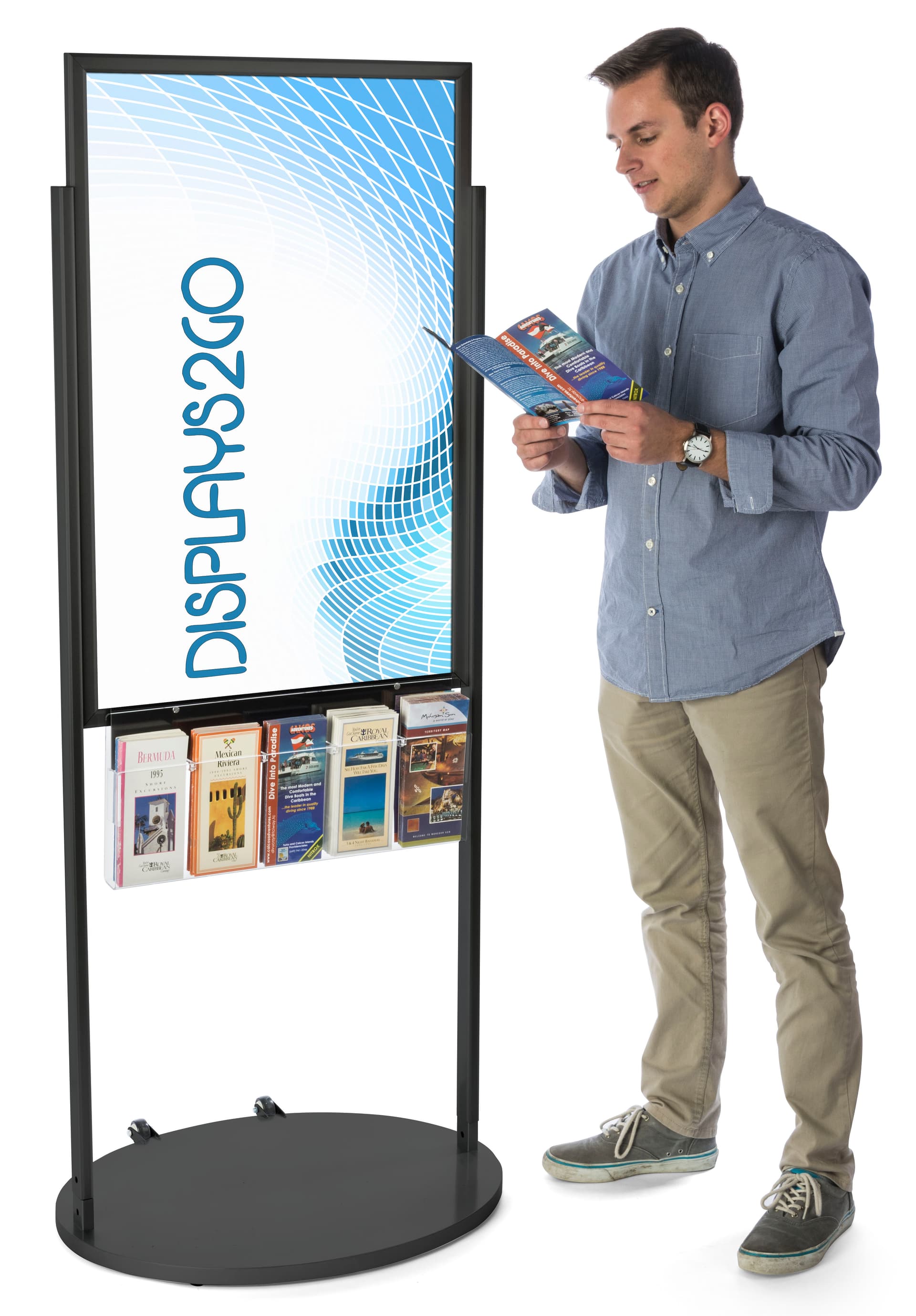Black 24 X 36 Movable Poster Stand with 5 Literature Pockets for Leaflets