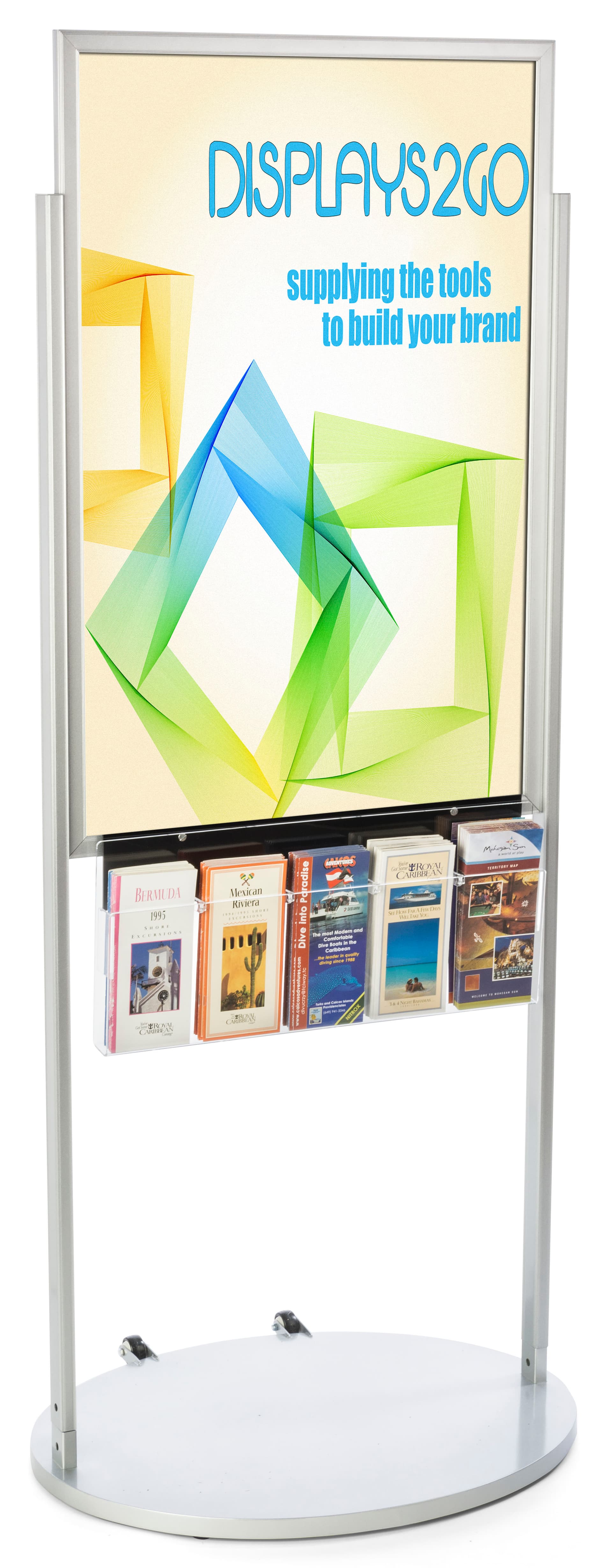 Silver 24 x 36 Moveable Poster Stand with 5 Literature Pockets, Powder Coated