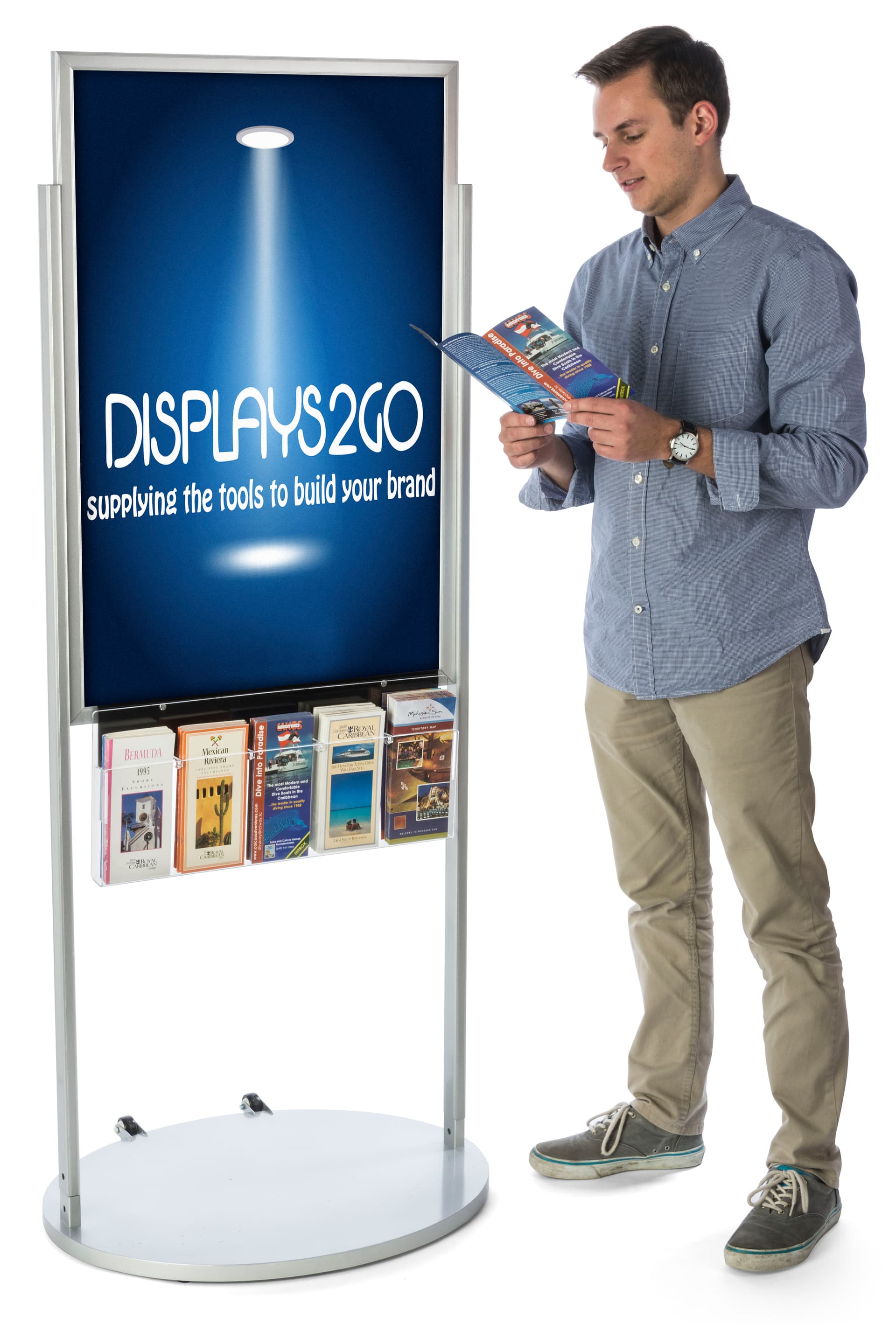 Silver 24 x 36 Moveable Poster Stand with 5 Literature Pockets, Non Glare 