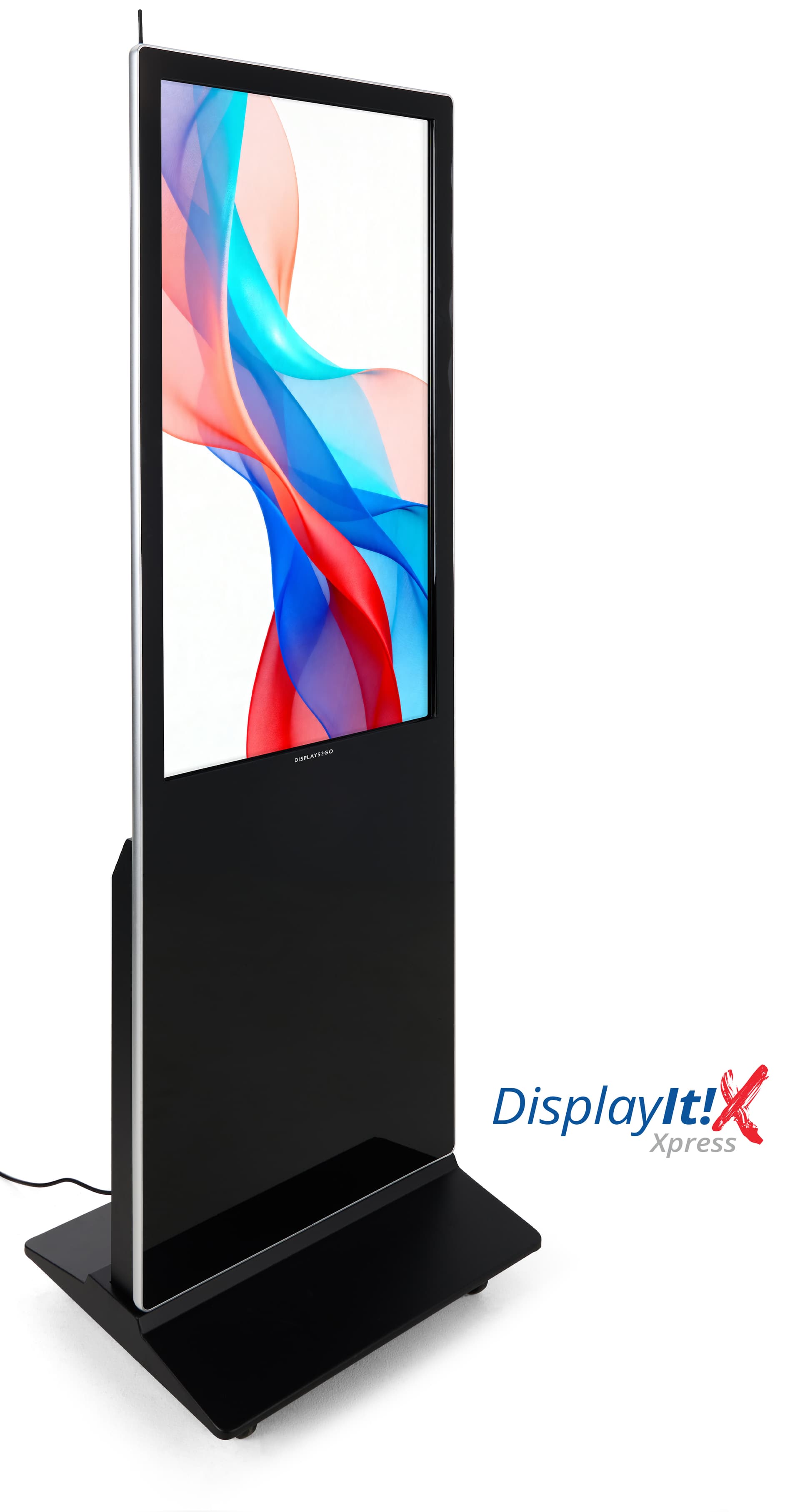 Digital display advertising floor stand with FCC, CE, UL, and RoHS certifications