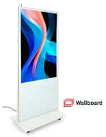Advertising multimedia kiosk with touch screen overlay and Wallboard logo