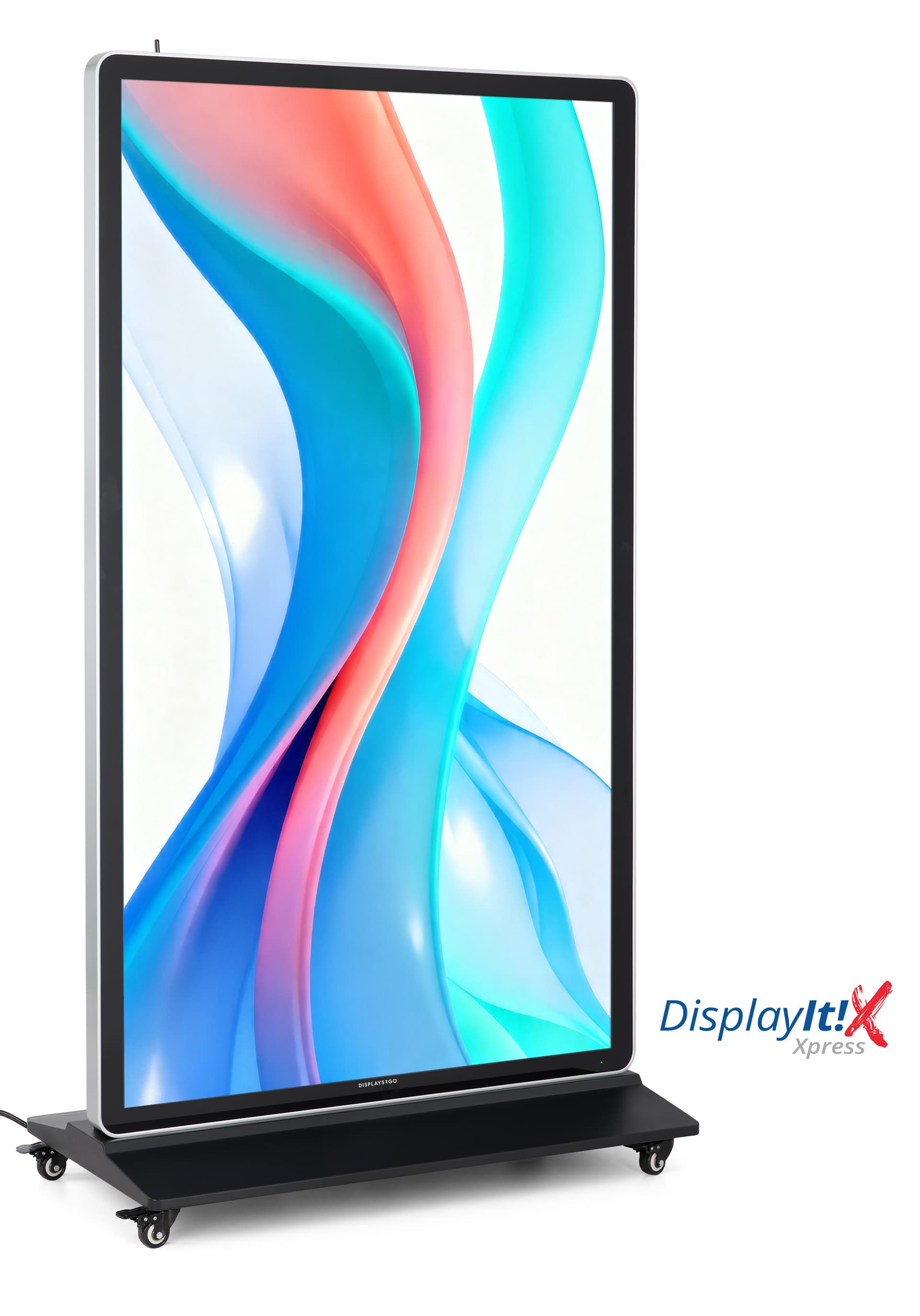Digital display advertising floor stand with a one time Displayit!Xpress setup fee and no reoccurring payments