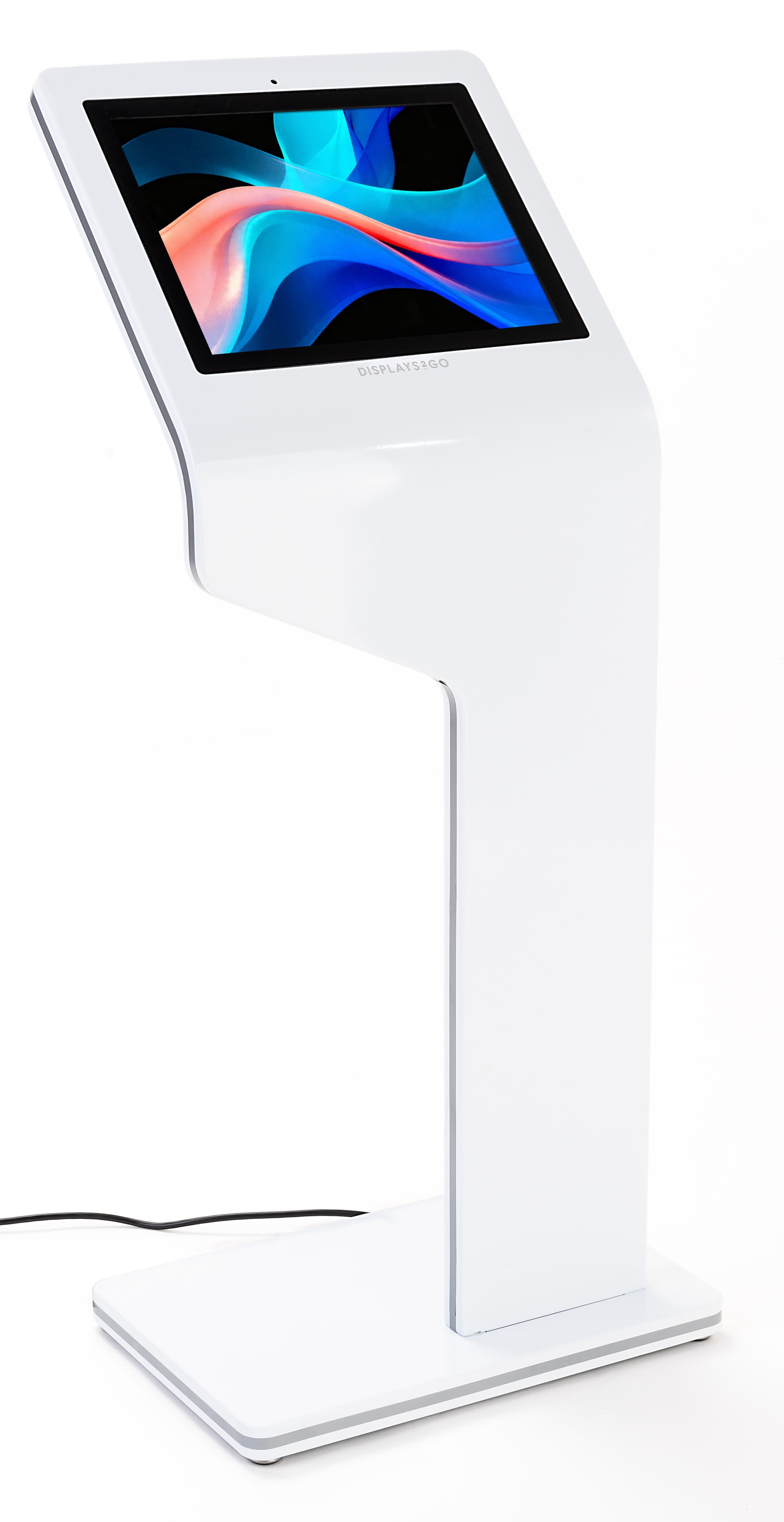 Touch screen interactive kiosk with camera is made of aluminum and steel construction