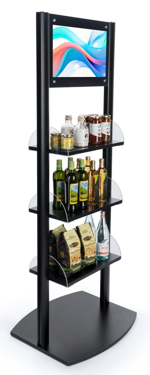 Non-touch digital sign merchandising shelves