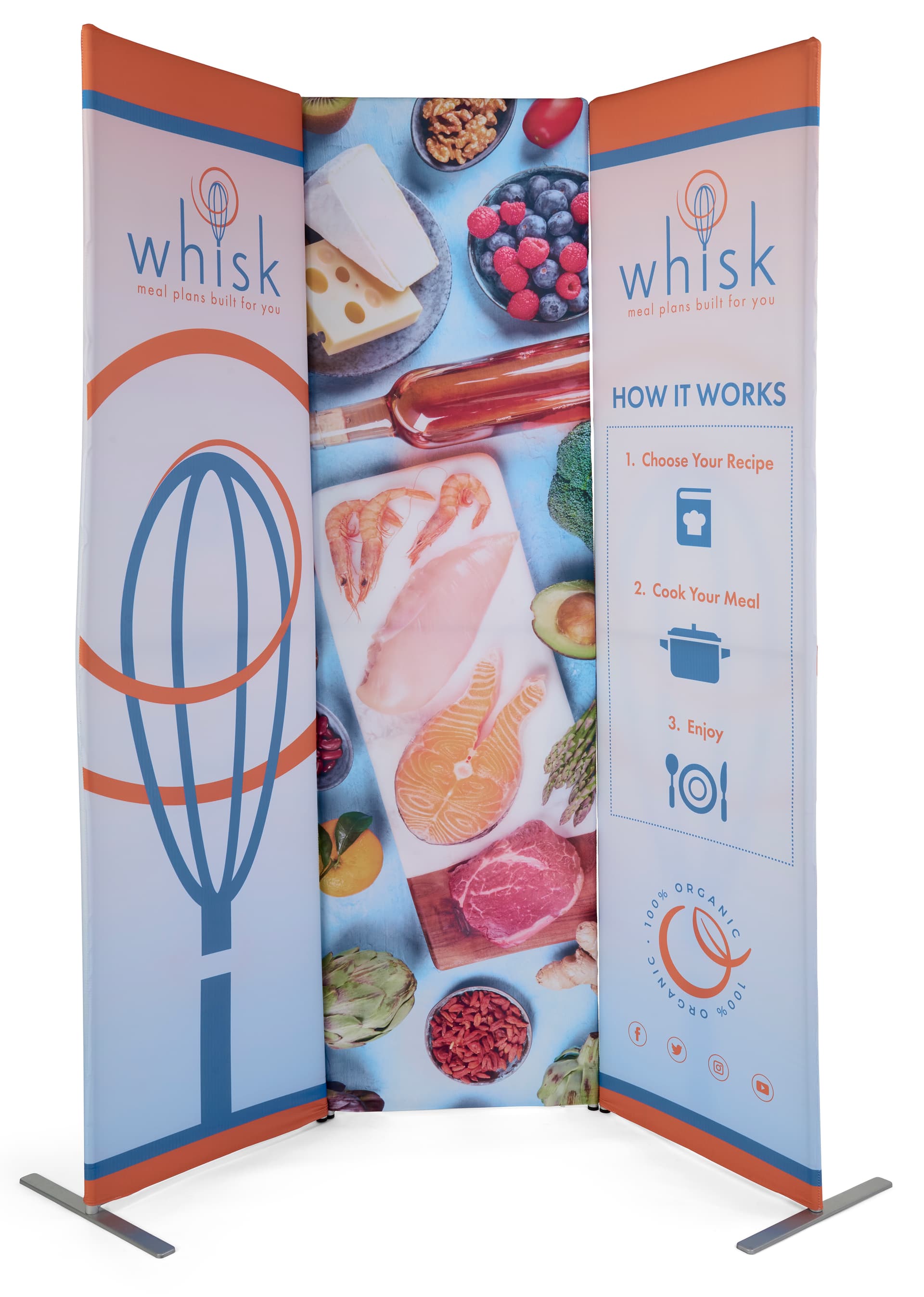 Fabric banner display stand with aluminum feet