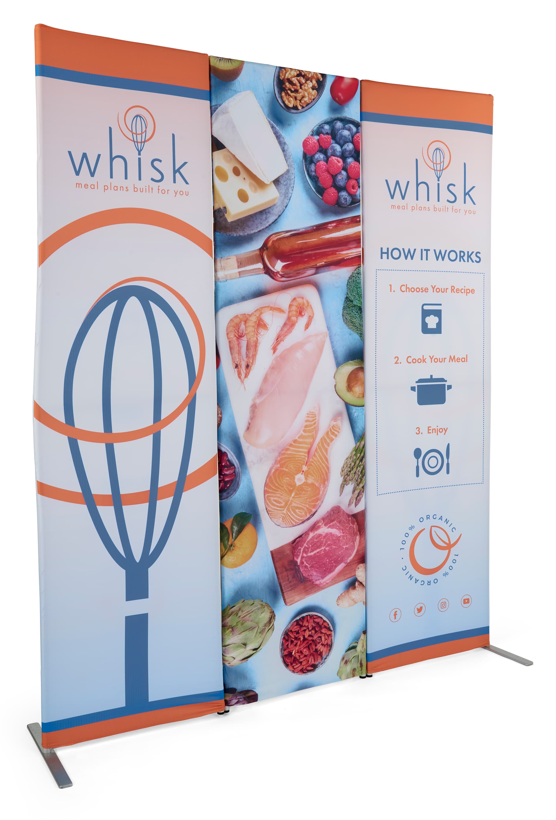 Fabric banner display stand with black nylon carrying bags