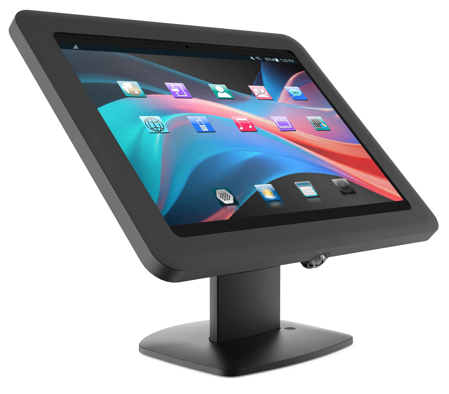 Microsoft Surface kiosk stand with exposed front facing camera and hidden back facing camera