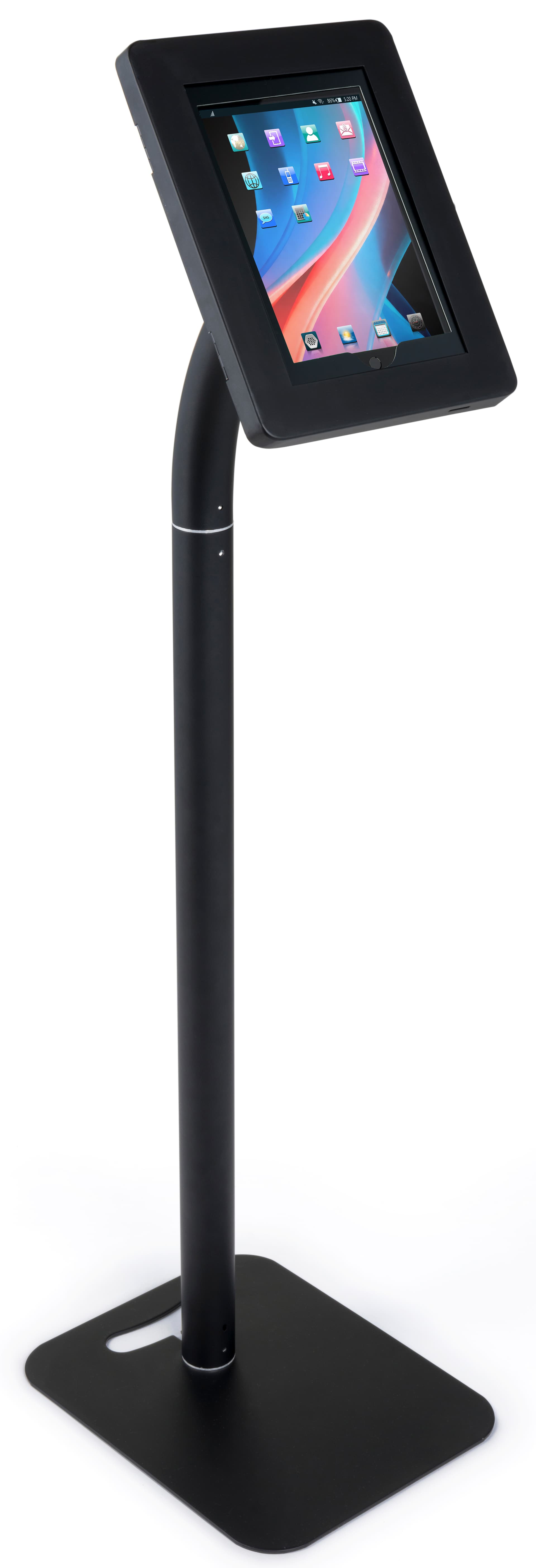 Floor to Counter Public Tablet Holder with Black Enclosure