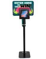 Height adjustable iPad display with graphics has an exposed home button