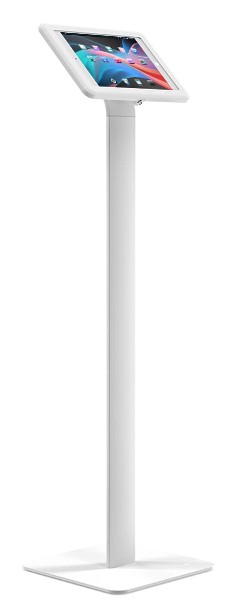 iPad kiosk stand with white colorway