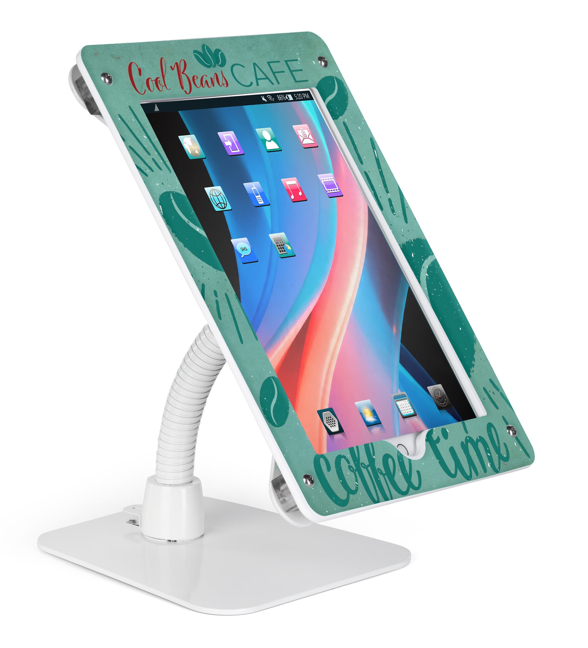 Custom secure flexible iPad 12.9 stand with personalized graphics