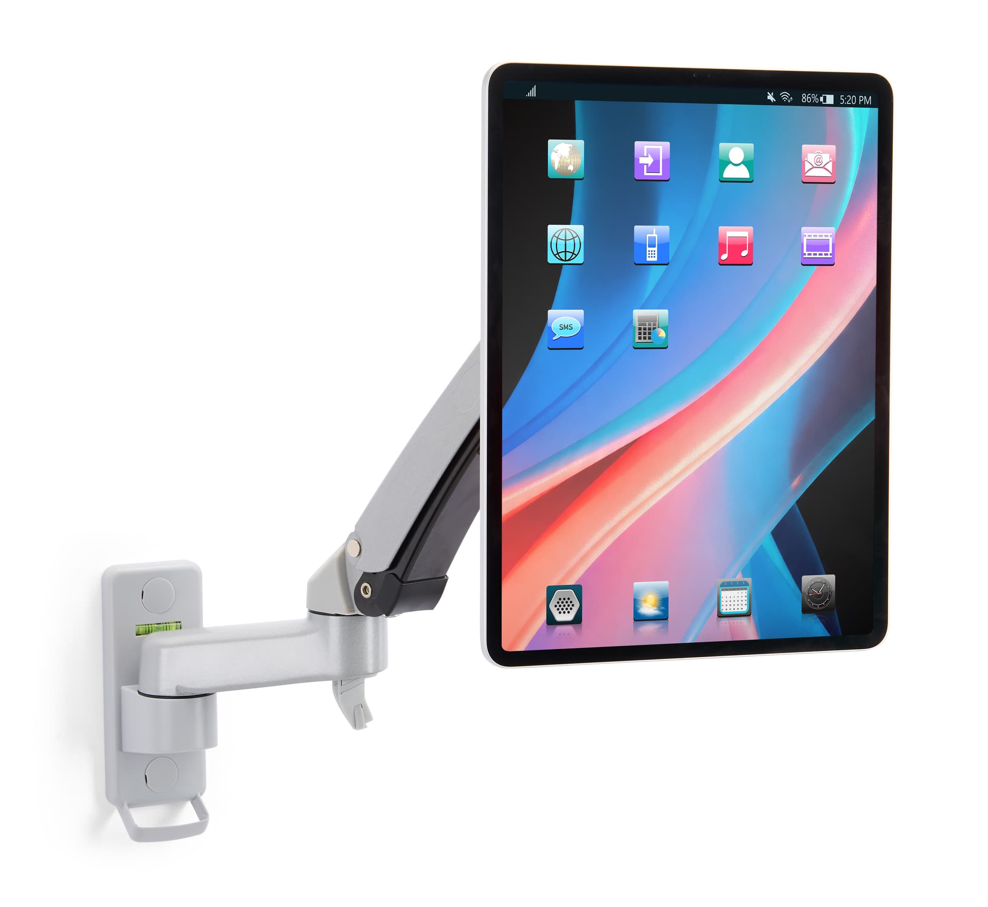 Articulating arm tablet mount with swiveling design