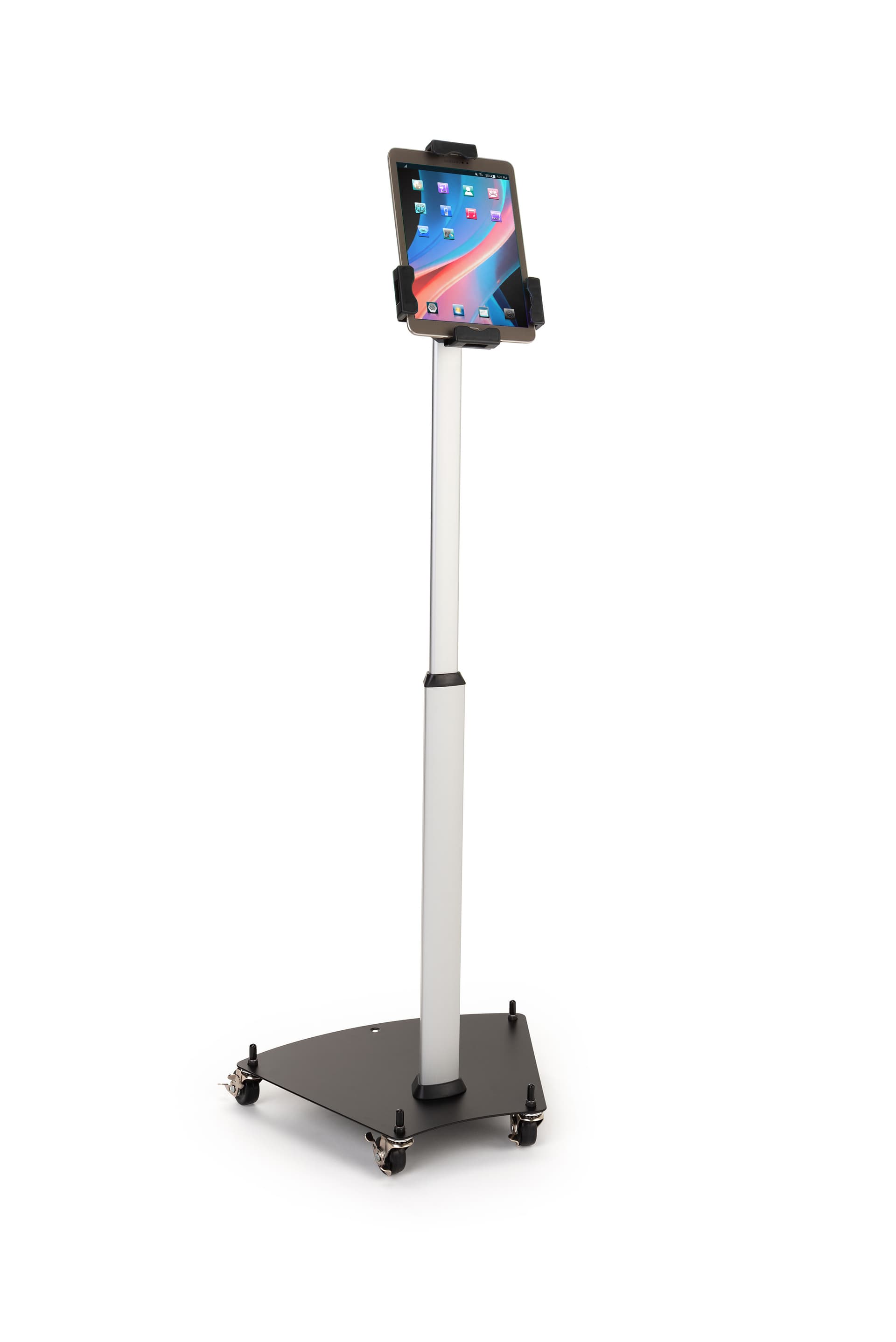 Rolling iPad stand with universal tablet holder