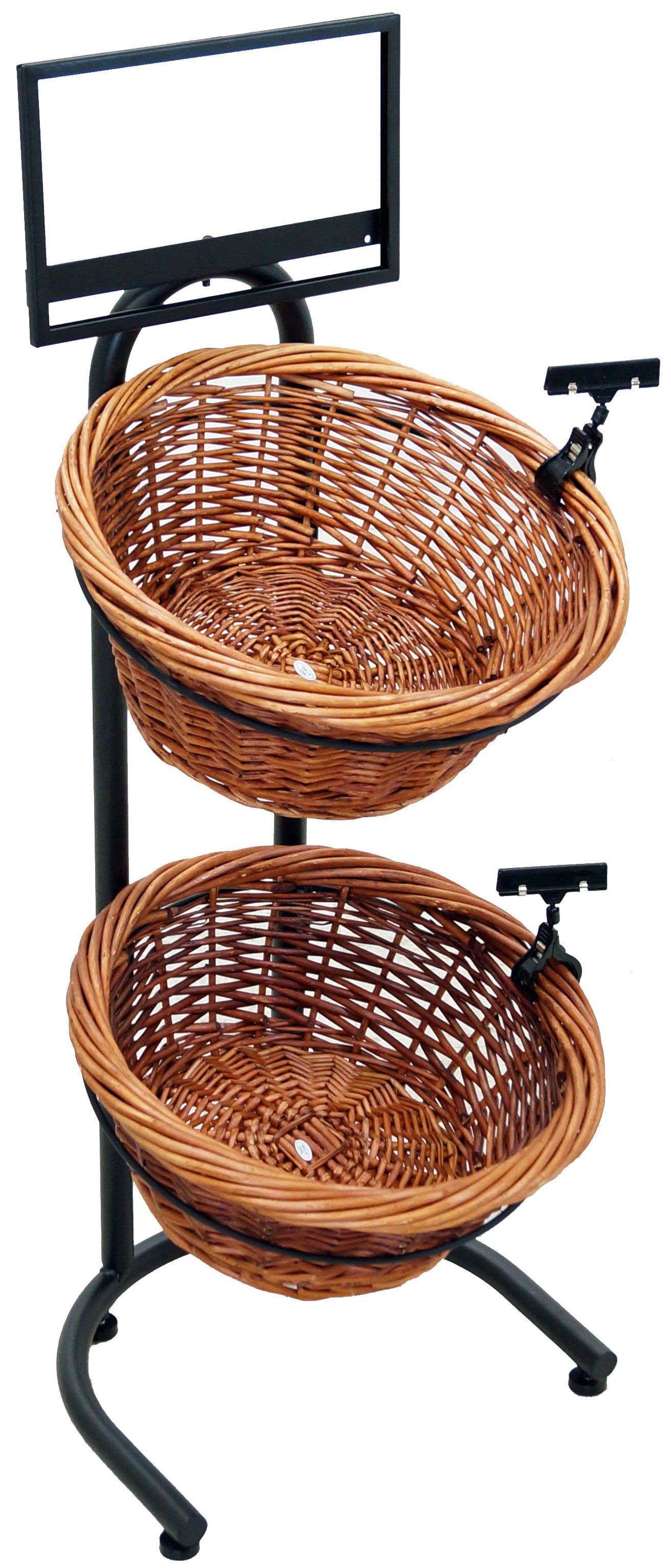 2 Tier Wicker Basket Stand with Price Holder Clips
