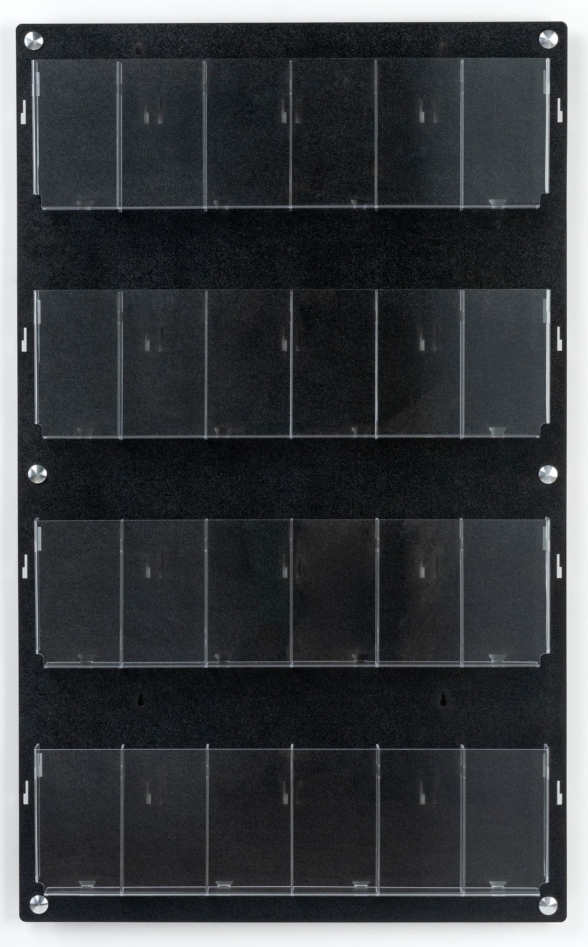 29 inch x 47.5 inch multi-pocket acrylic brochure rack with a total of 24 adjustable pockets to fit brochures 