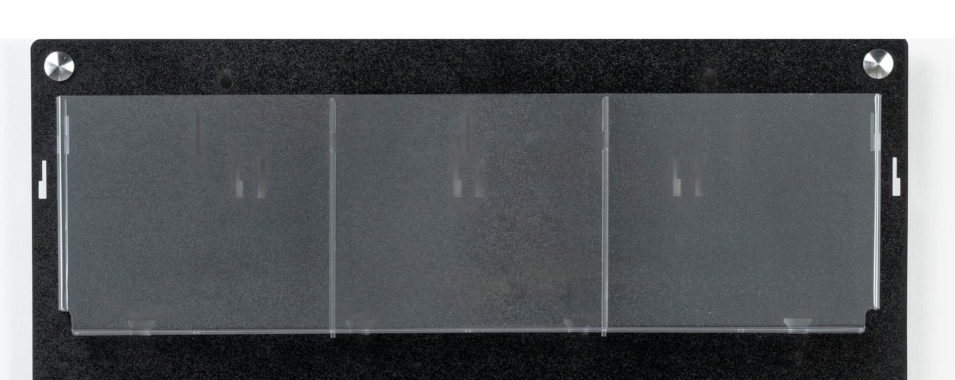 4-Tiered literature display stand with adjustable pocket dividers that hold magazines