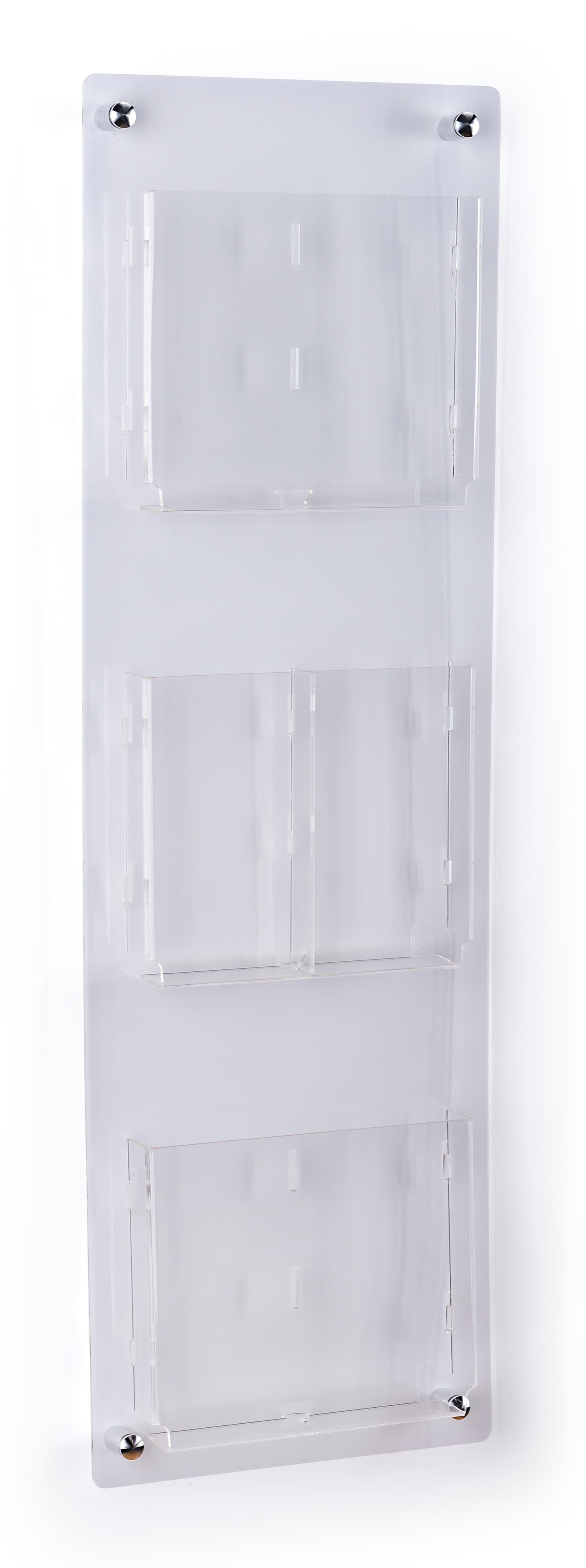 3-tier wall mounted literature rack with acrylic pocket dividers 