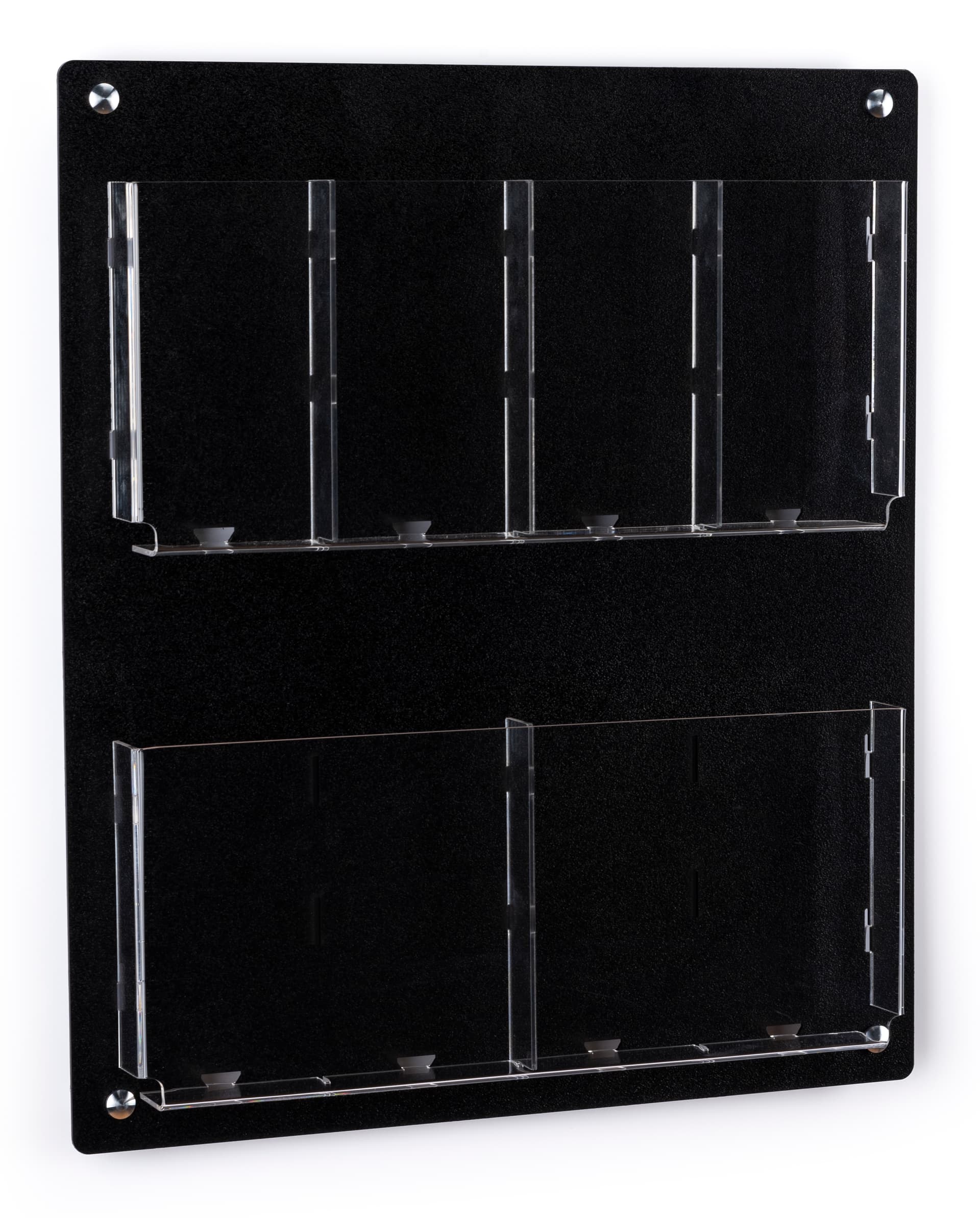 Magazine rack for wall with clear acrylic pocket dividers 