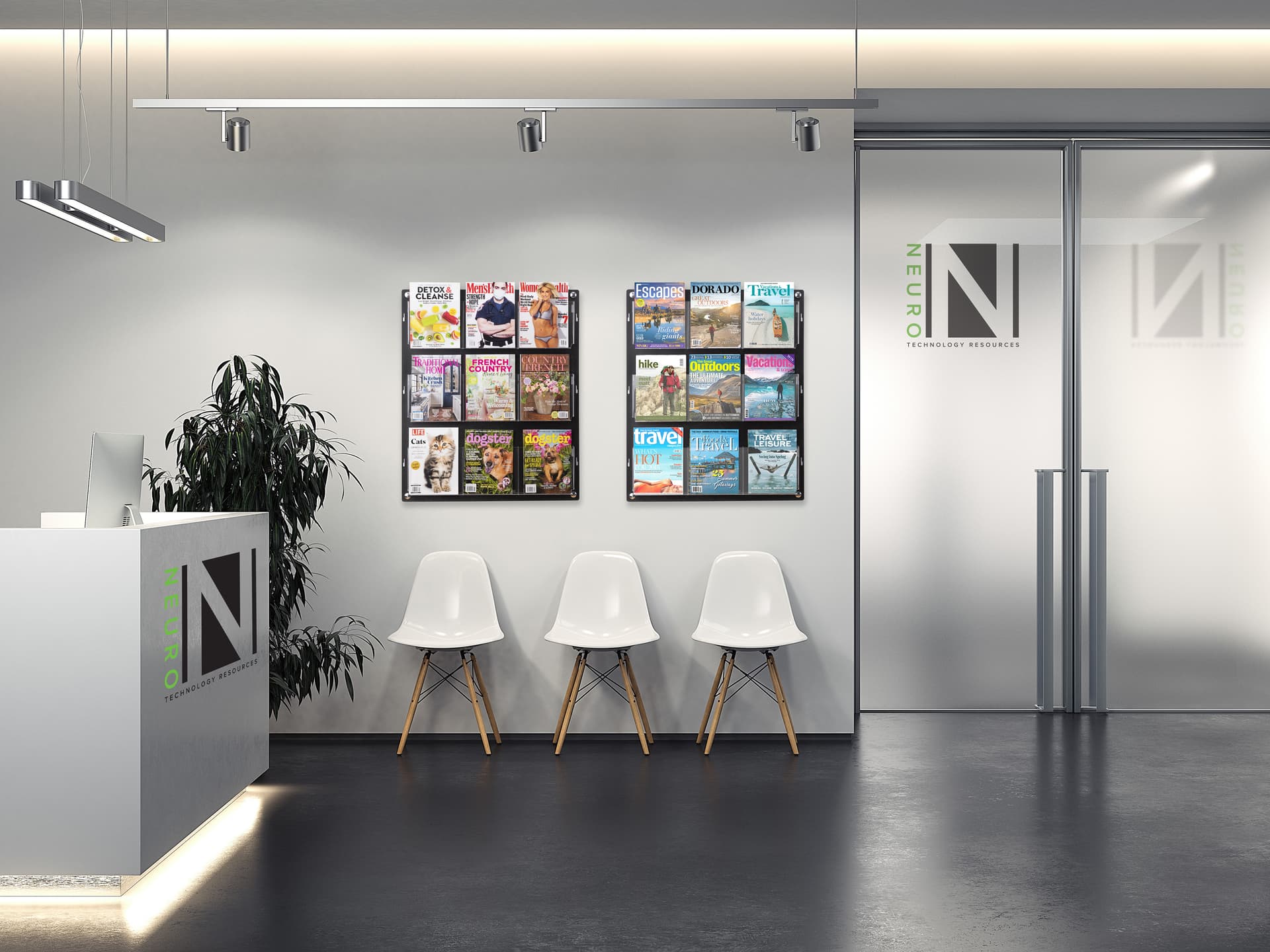 29.0 inch x 35.0 inch adjustable wall mounted literature holder in a technology facility 
