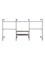 Pipe Outrigger Retail Wall System with 2 Dark Brown Shelves
