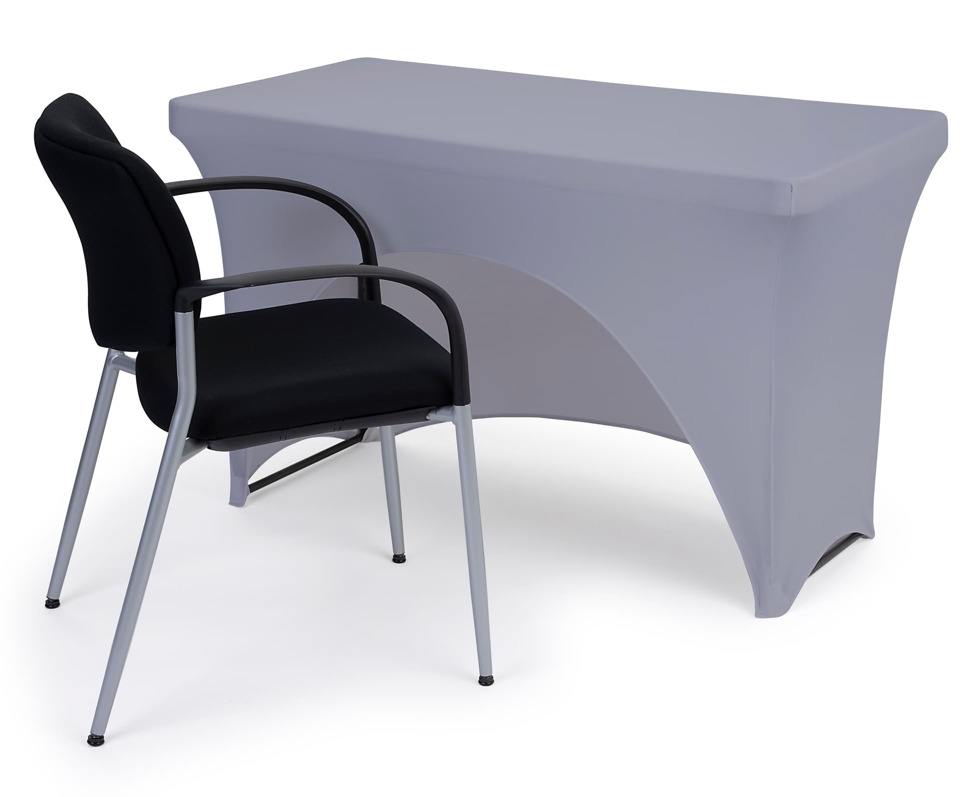 Gray stretch table cloth with flame retardant material
