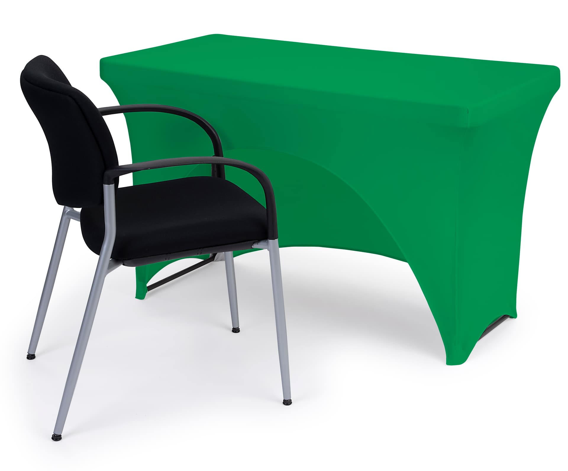 Kelly green stretch table cloth with machine washable design