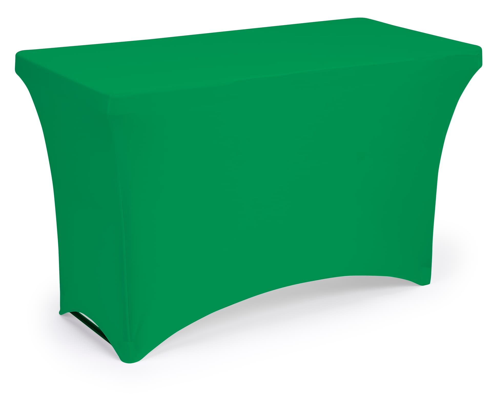 Kelly green stretch table cloth with 4 foot design