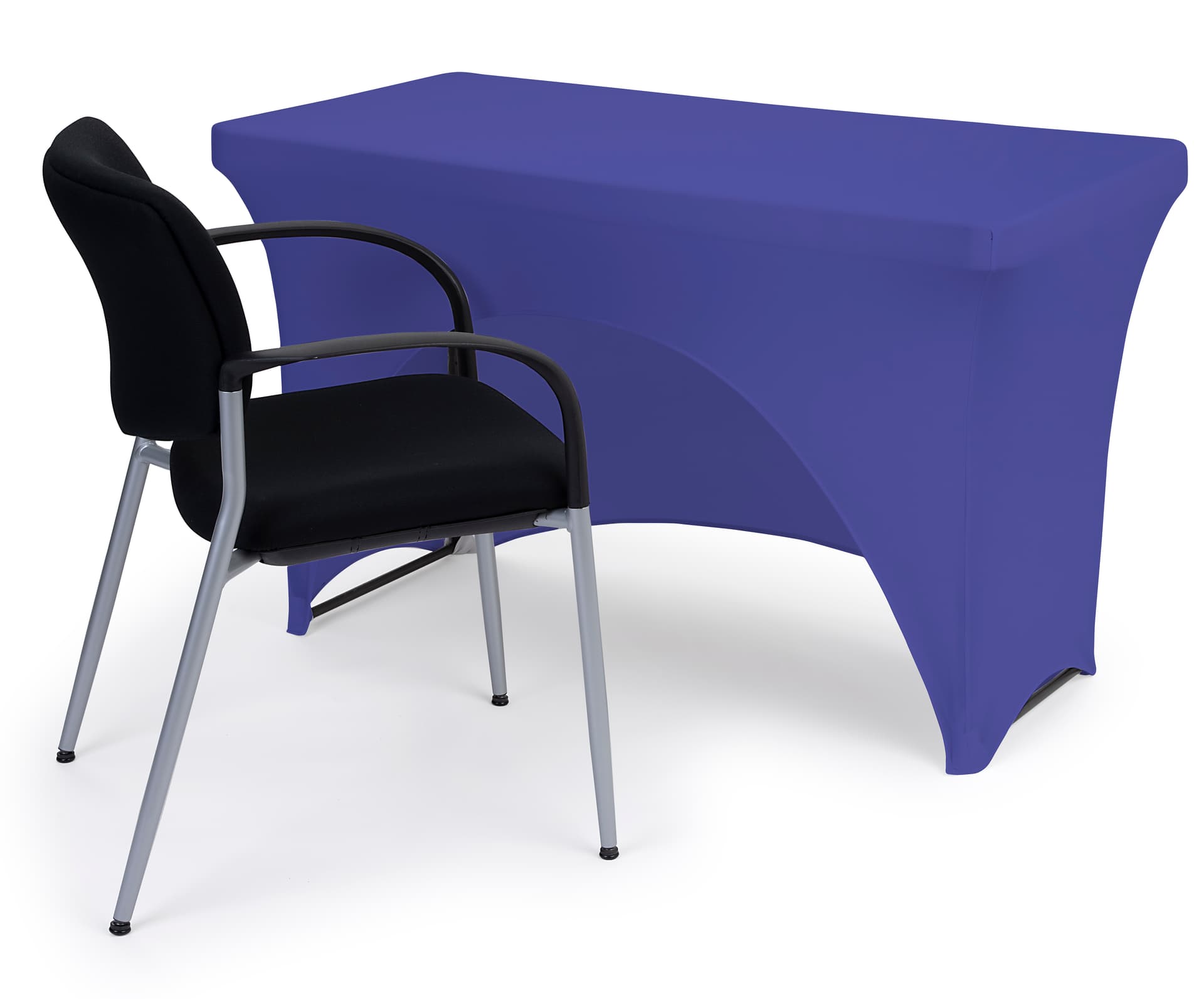 Royal blue stretch table cloth is dryer safe