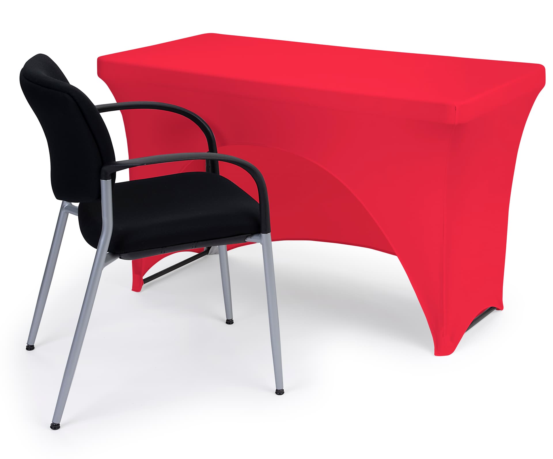 Red stretch table cloth with 4 foot design