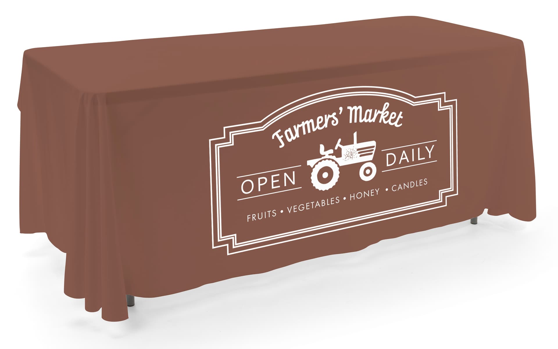 Brown open back tablecloth with custom design