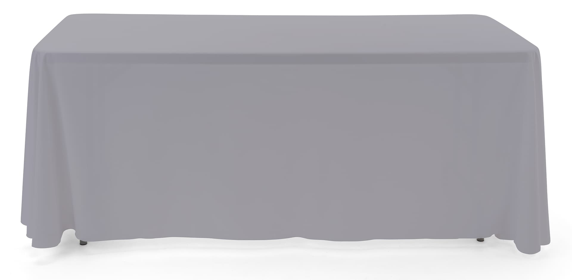 Grey 3-sided event table cloth with rounded top corners to prevent bunching