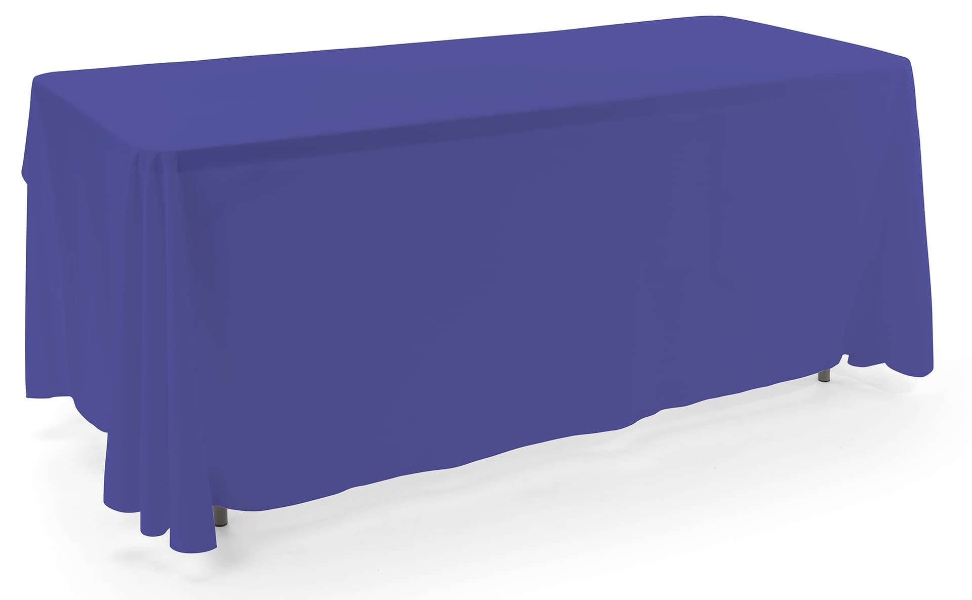 Blue 3-sided event table cloth in machine washable fabric