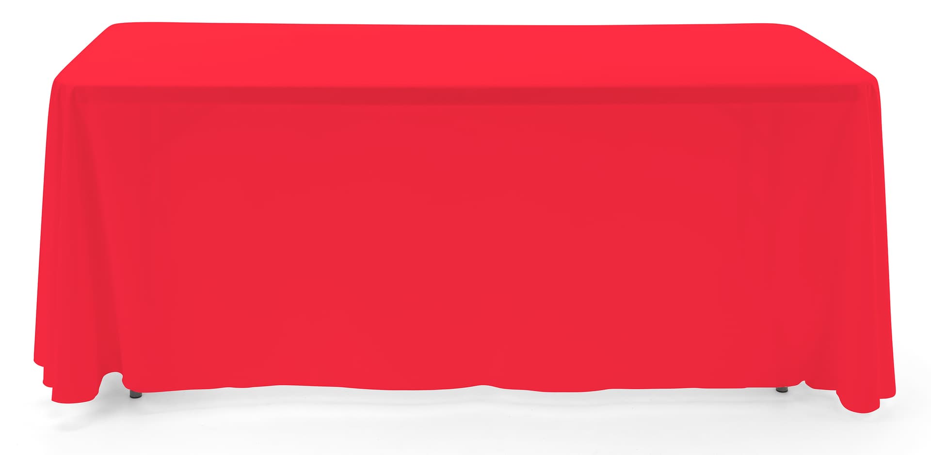 Red 3-sided event table cloth with rounded top corners to prevent bunching