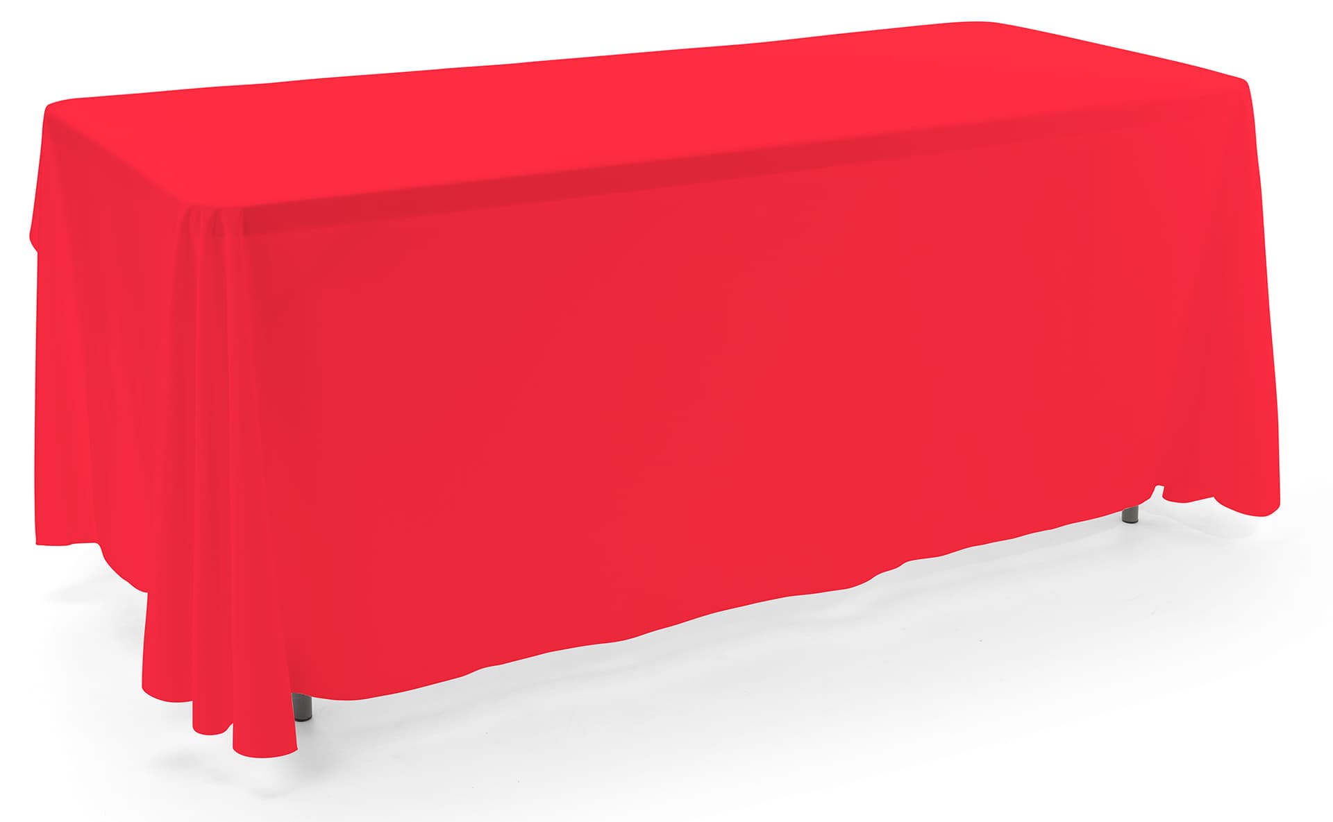Red 3-sided event table cloth in machine washable fabric