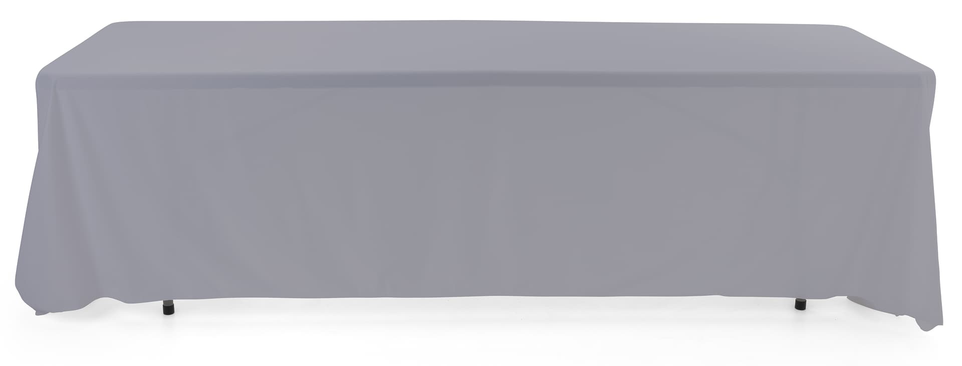 Grey 3-sided event table cloth with clean drape and rounded corner design