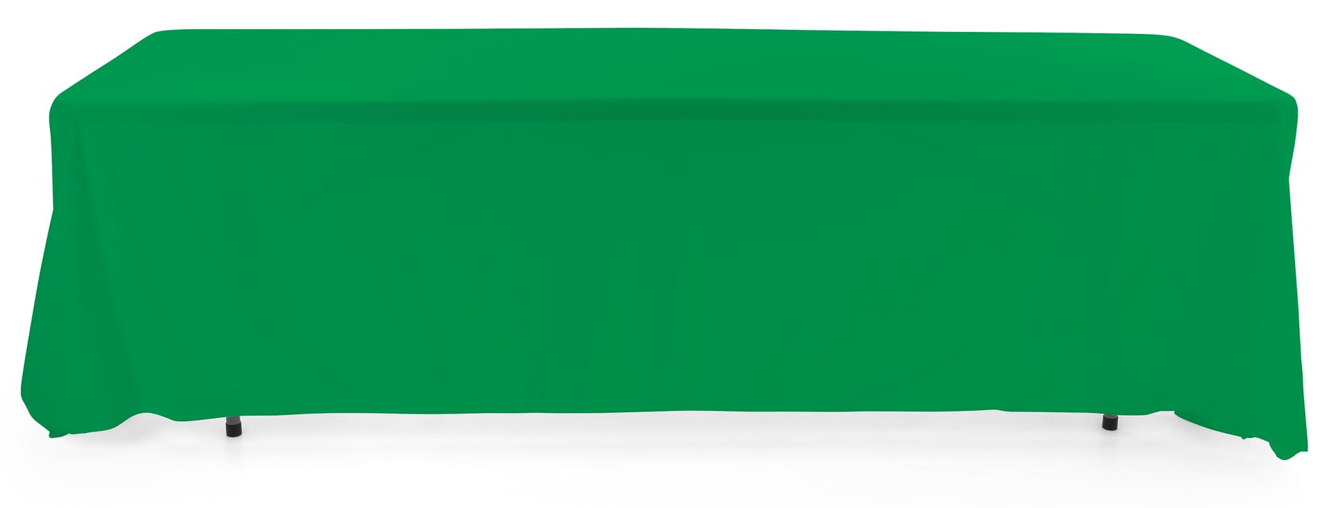 Kelly green 3-sided event table cloth with clean drape and rounded corner design