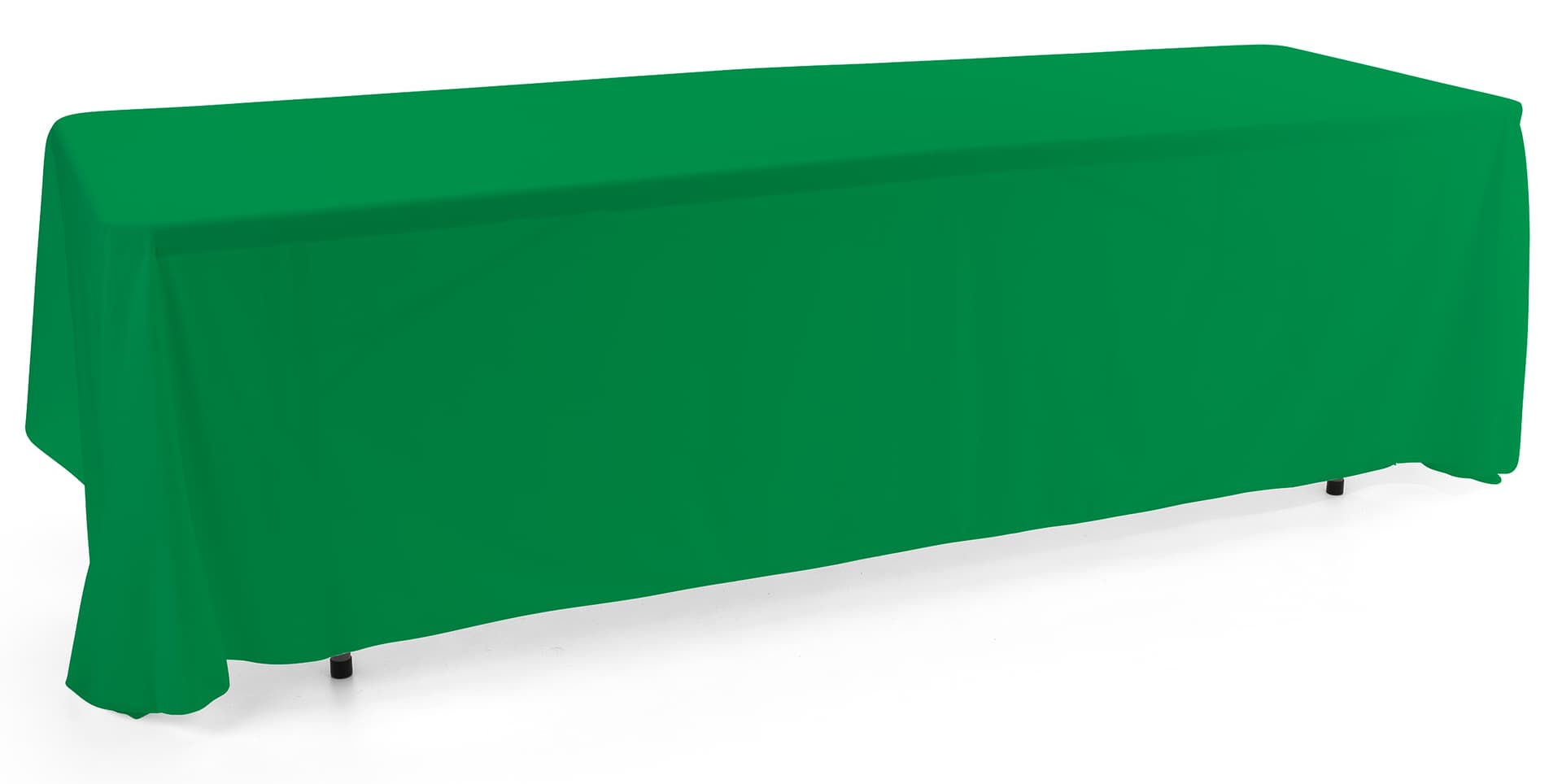 Kelly green 3-sided event table cloth in machine washable polyester fabric