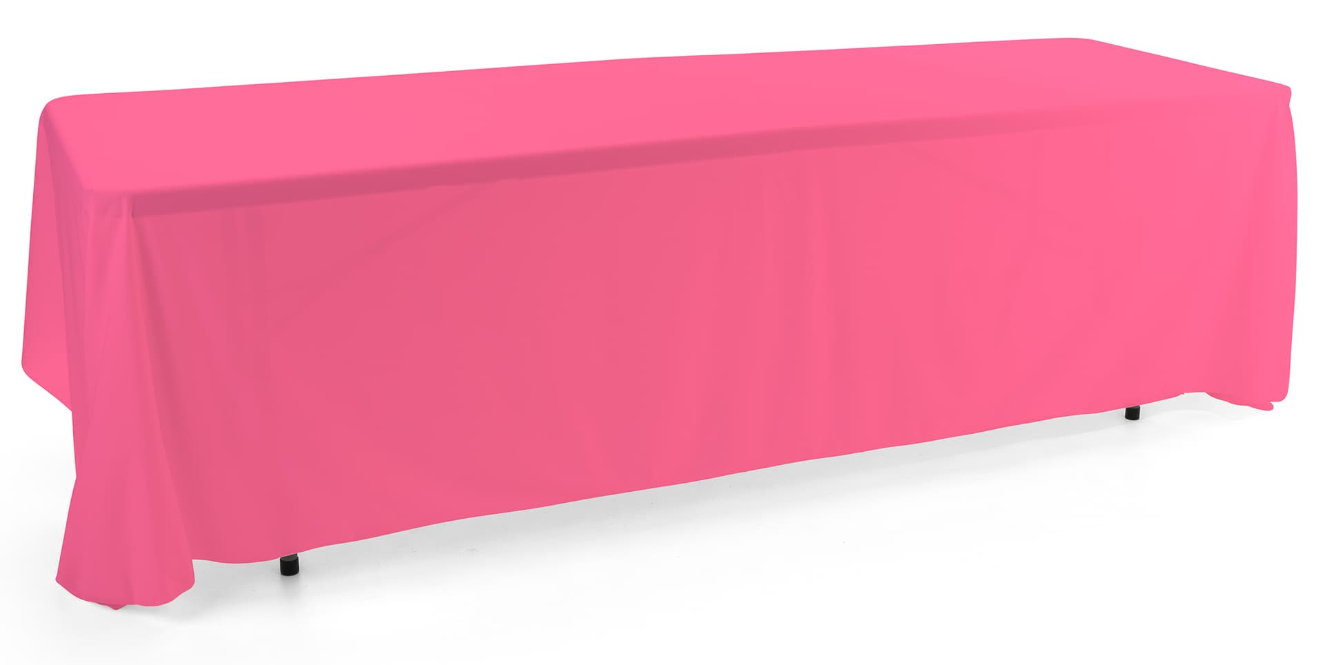Pink 3-sided event table cloth in machine washable polyester fabric