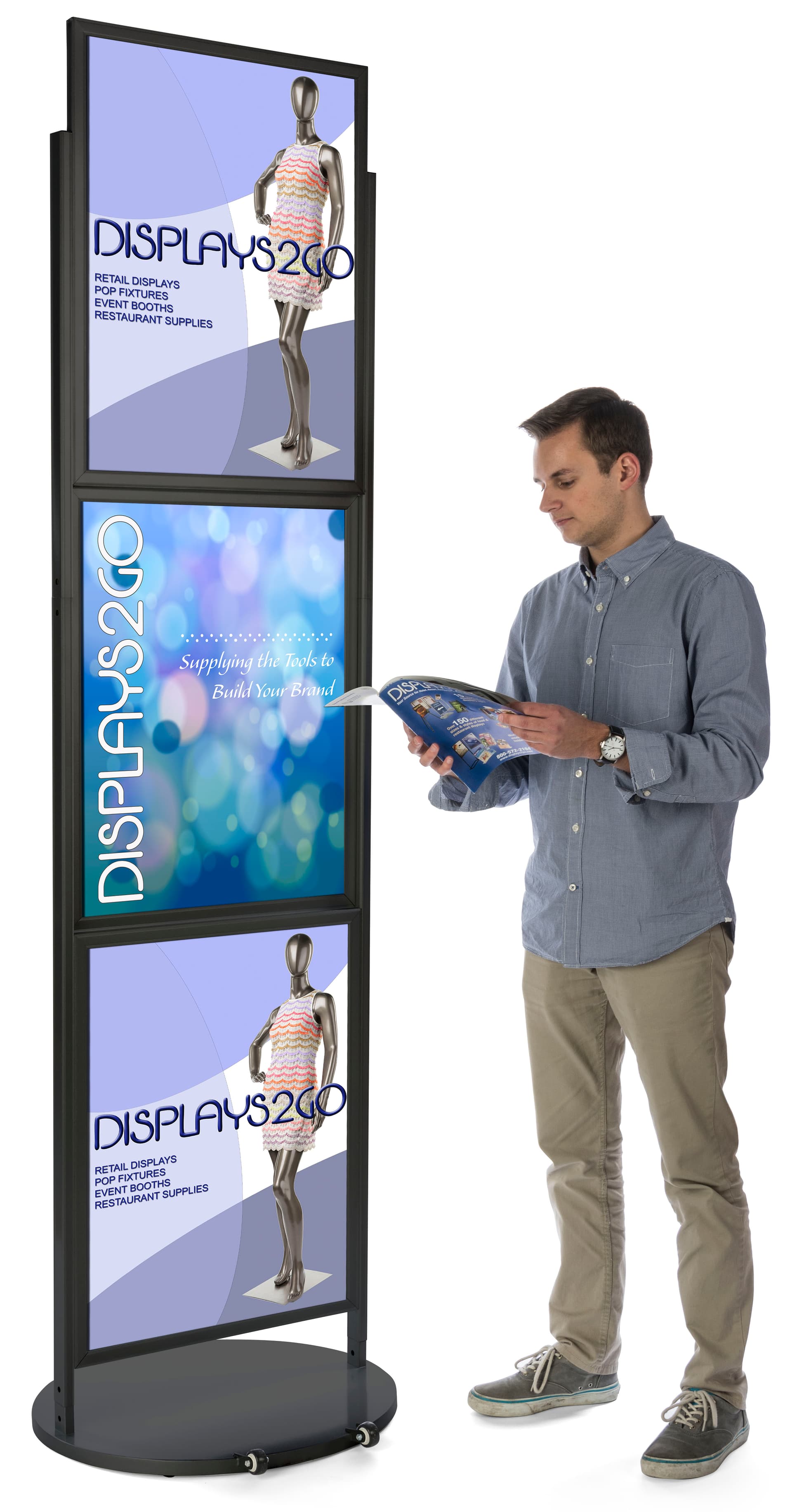 Black Triple 22 x 28 Mobile Graphic Stand, Glossy Finish