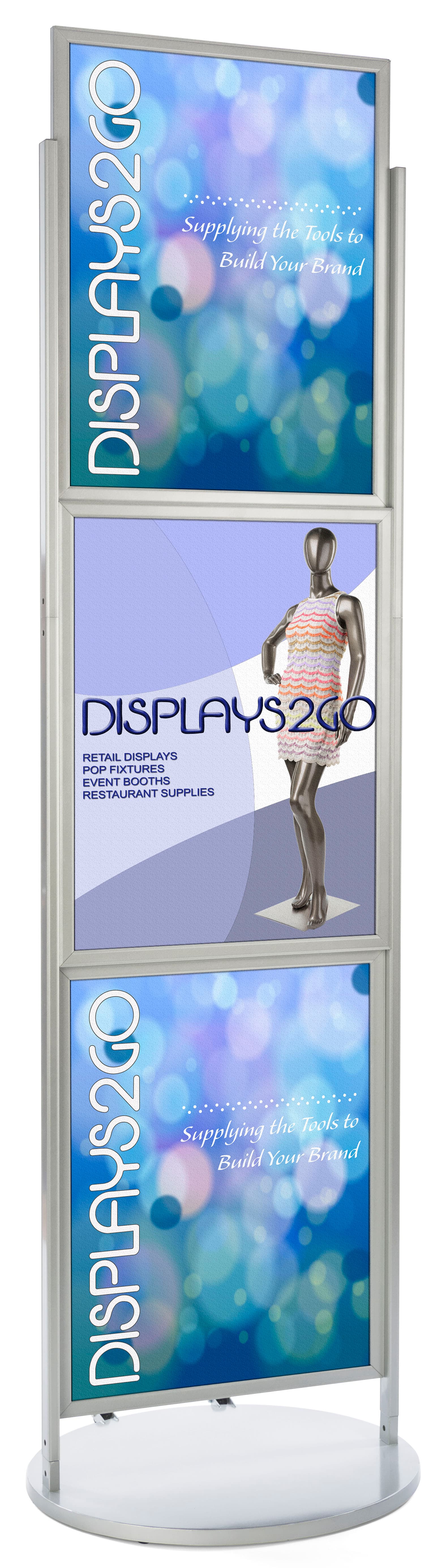 Silver Triple 22 x 28 Mobile Graphic Stand with Rolling Base